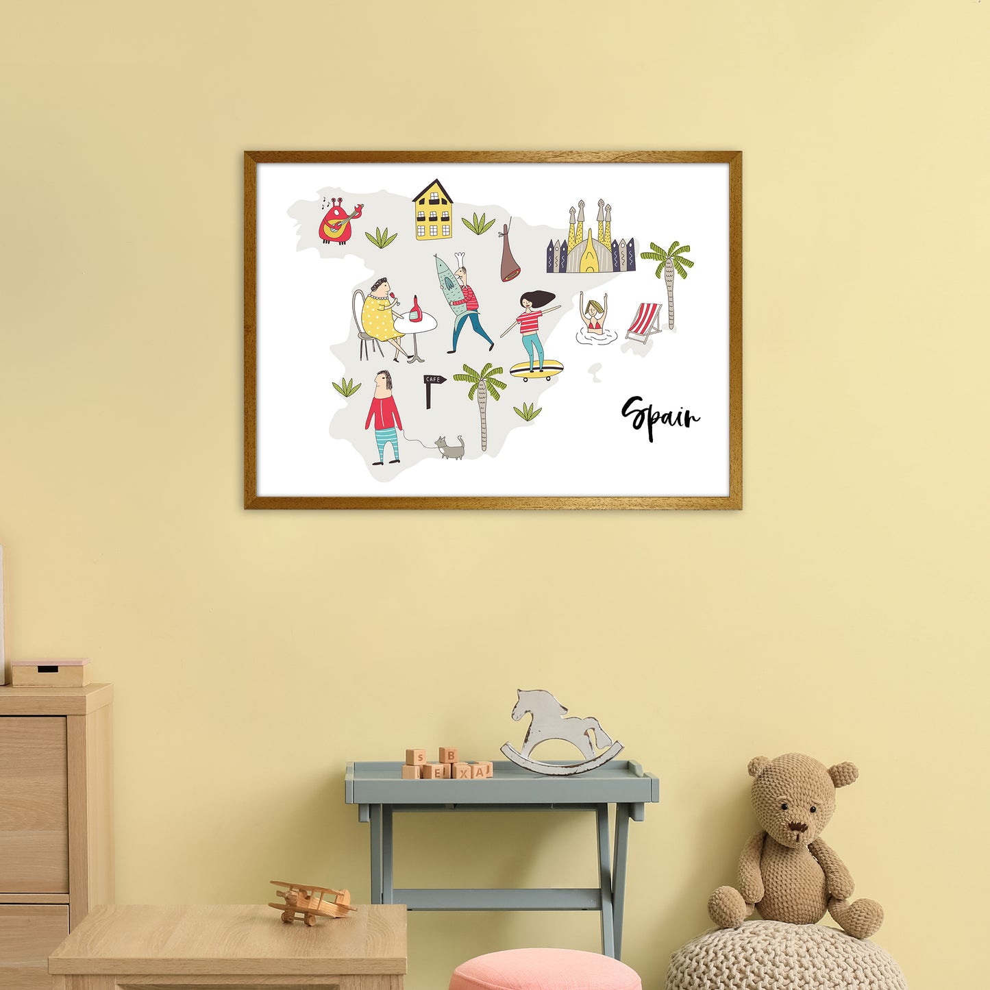Spain Map Art Print by Pixy Paper A1 Print Only