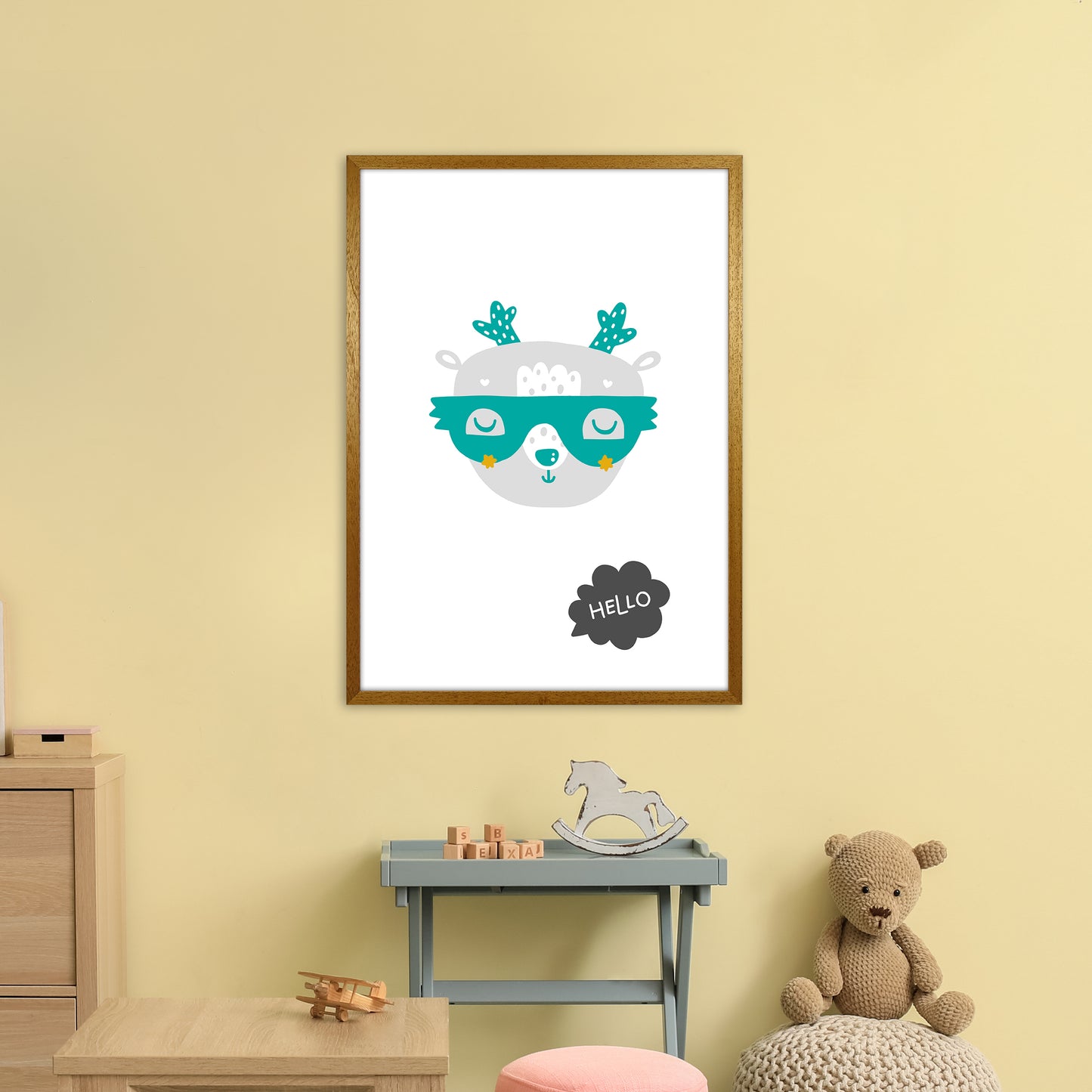 Hello Animal Teal Super Scandi Art Print by Pixy Paper A1 Print Only