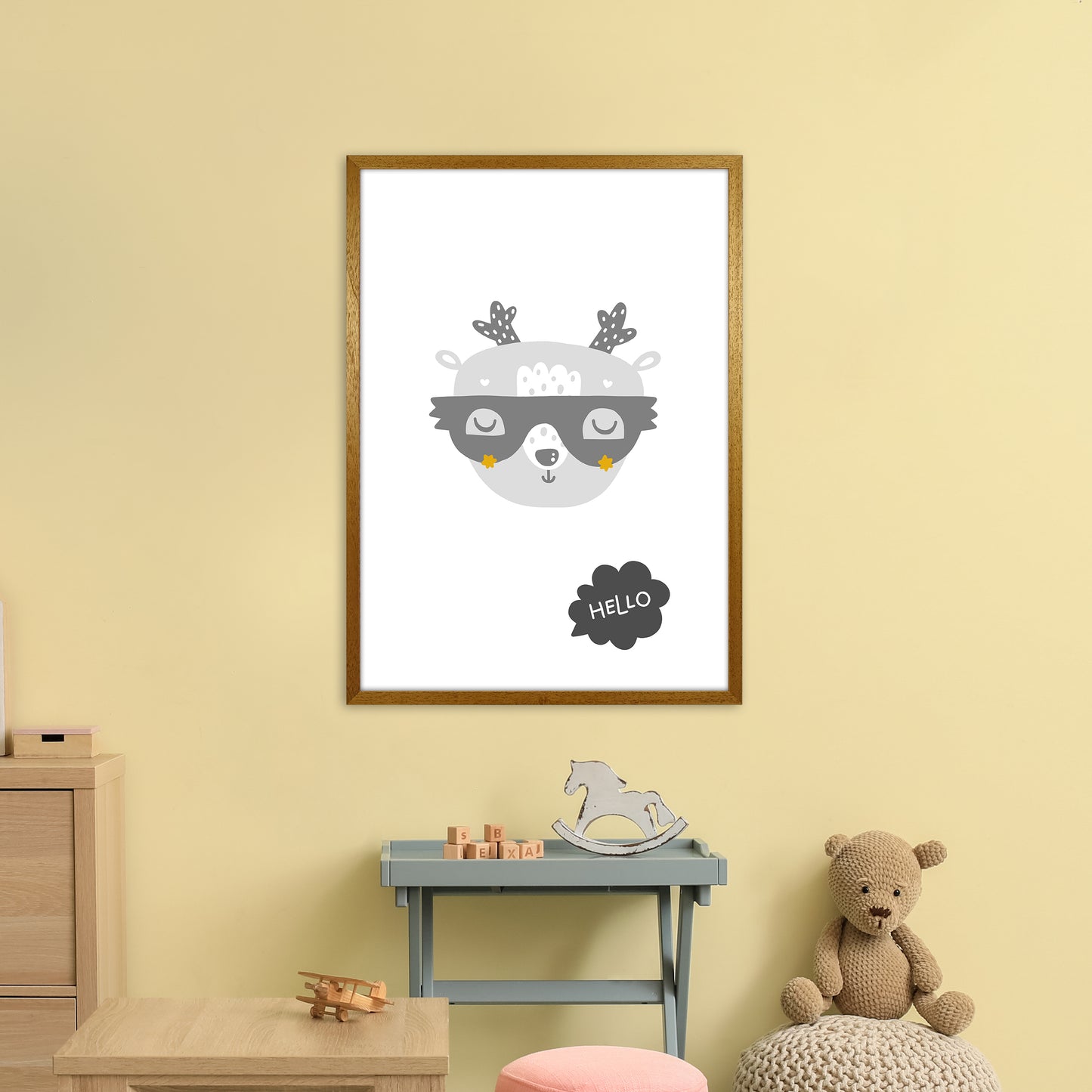 Hello Animal Super Scandi Grey Art Print by Pixy Paper A1 Print Only