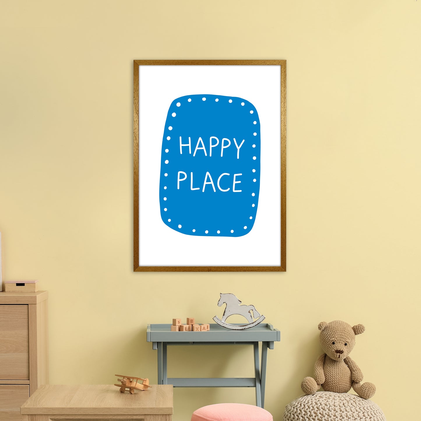 Happy Place Blue Super Scandi Art Print by Pixy Paper A1 Print Only