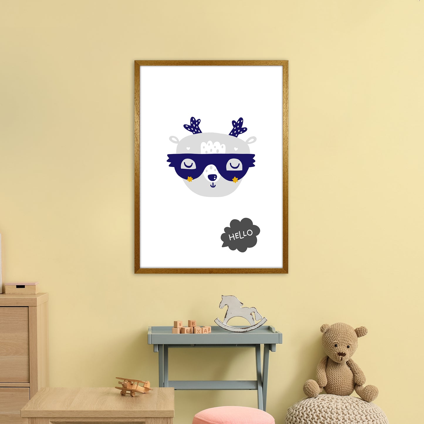 Hello Animal Navy Uper Scandi Art Print by Pixy Paper A1 Print Only