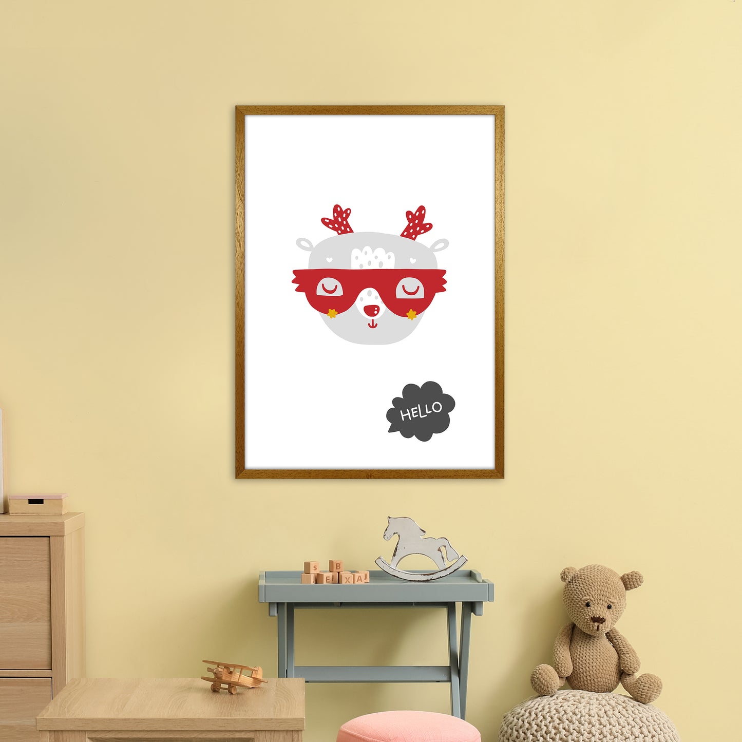 Hello Animal Red Super Scandi Art Print by Pixy Paper A1 Print Only