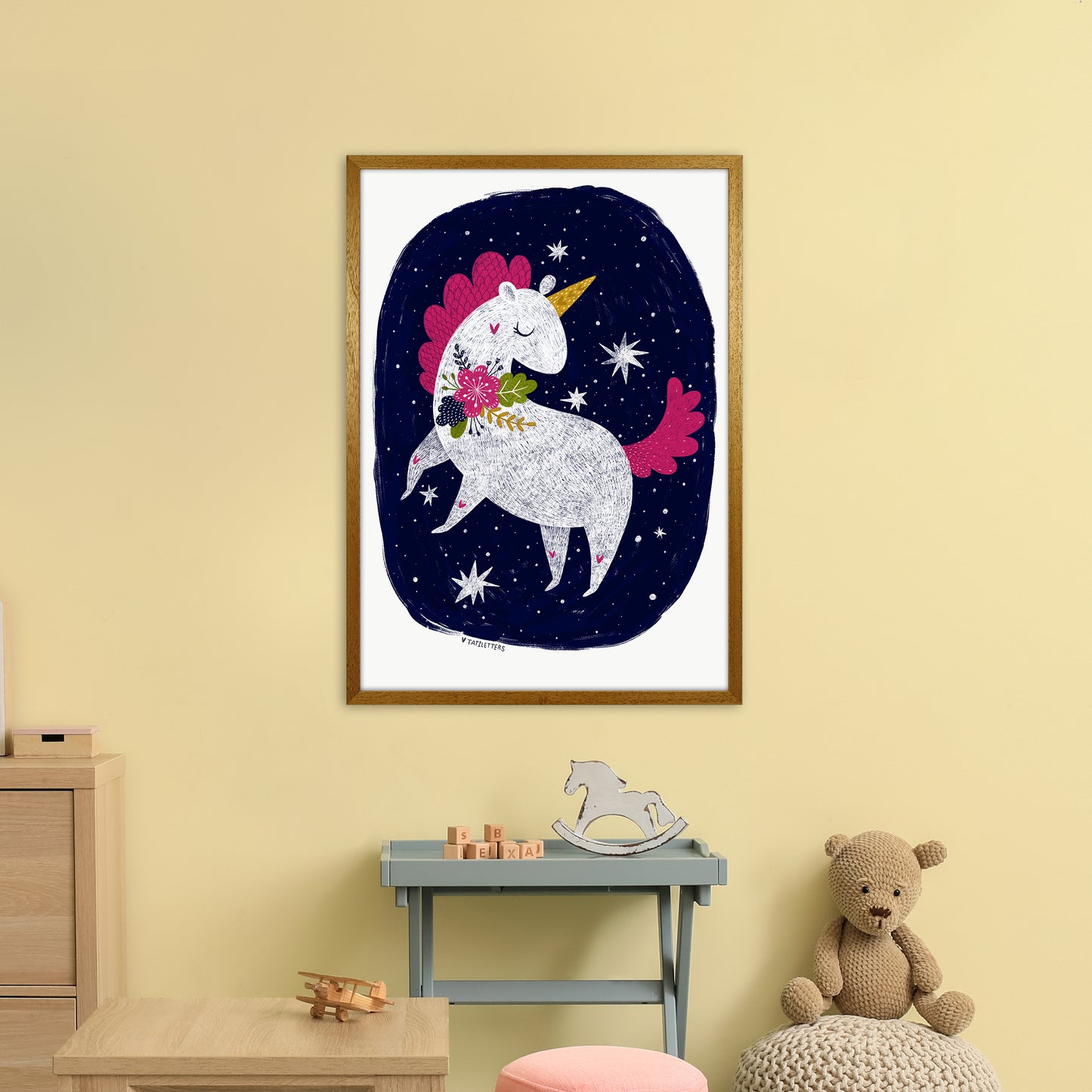 Magical Night Unicorn Art Print by Pixy Paper A1 Print Only