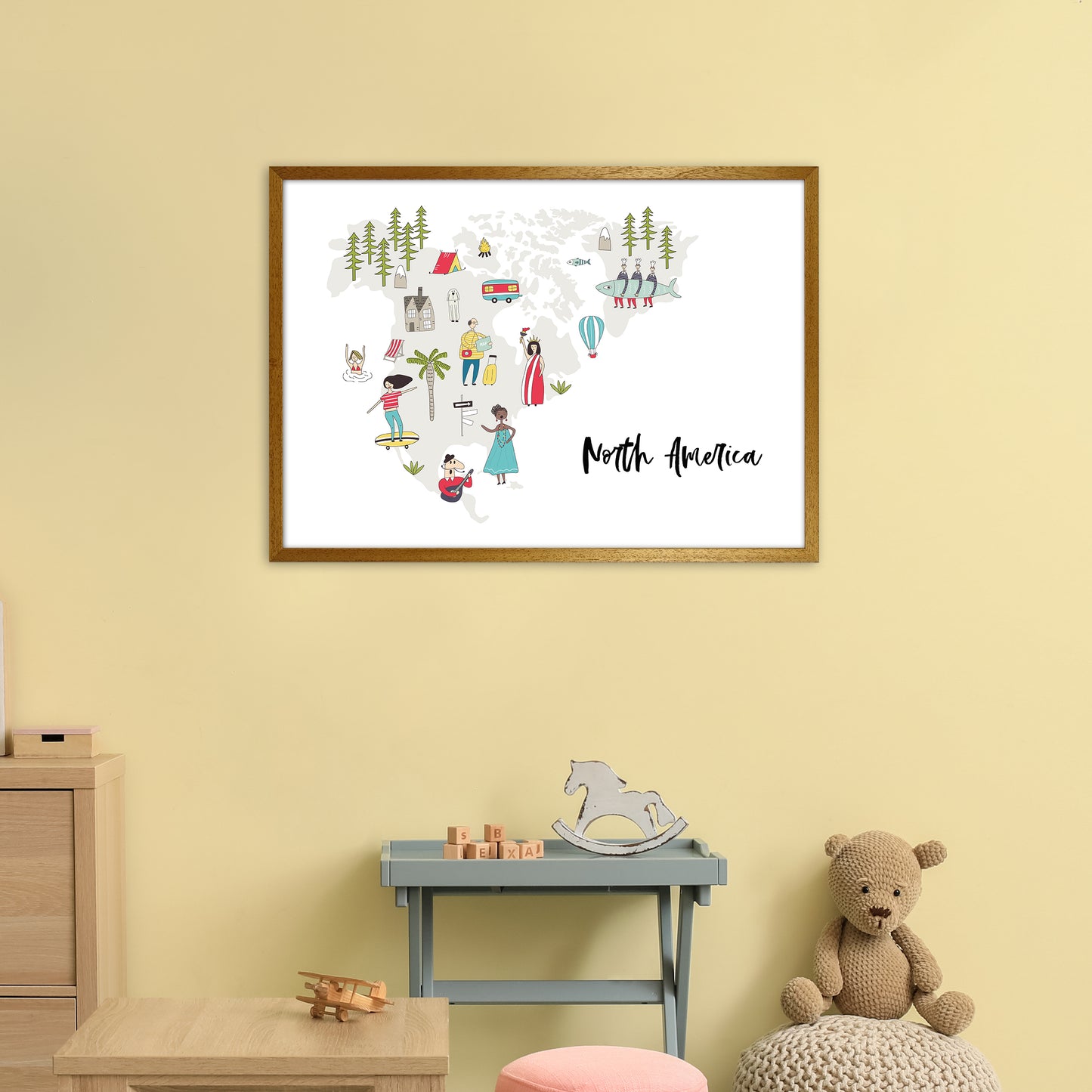 North America Map Art Print by Pixy Paper A1 Print Only