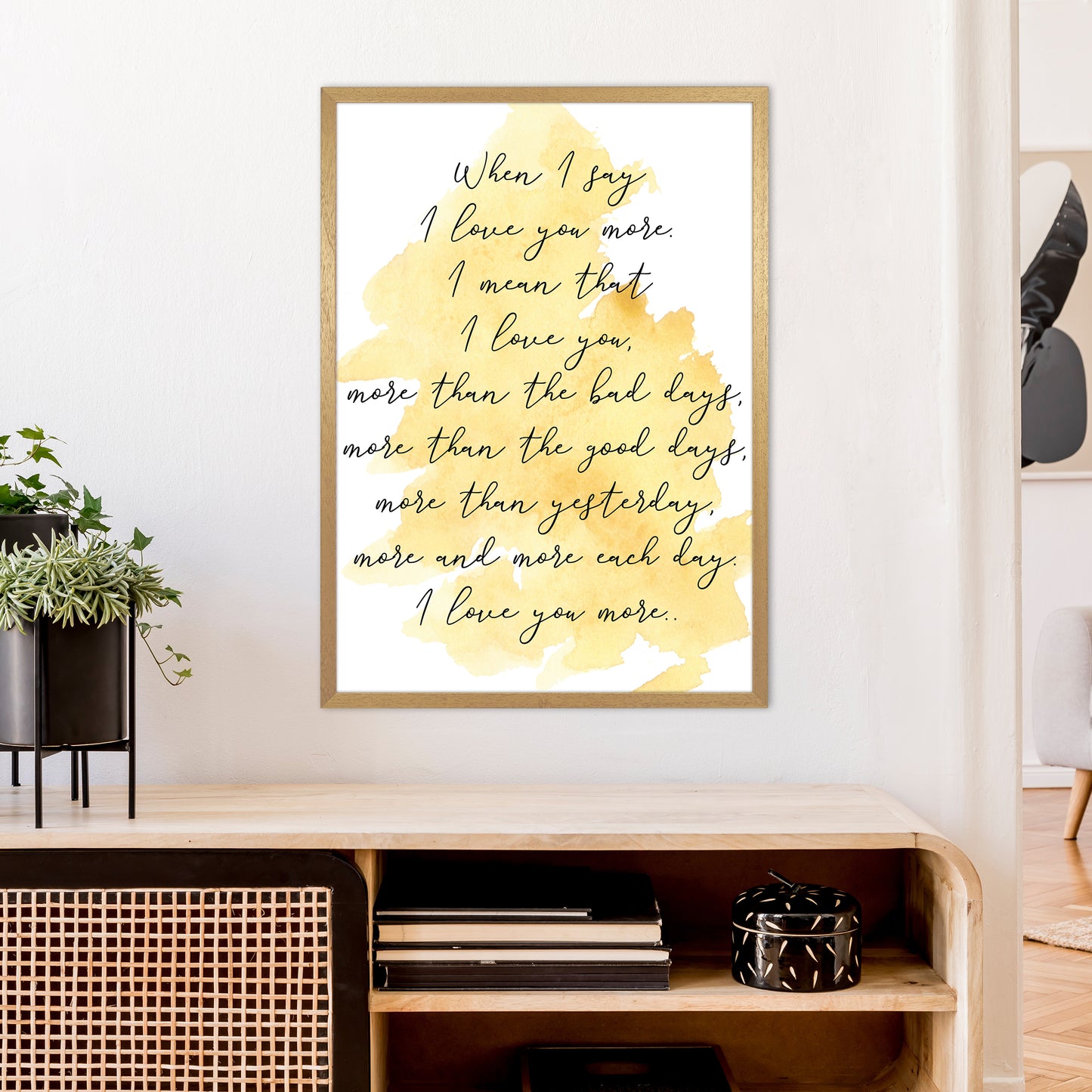 Love You More Yellow Art Print by Pixy Paper A1 Print Only