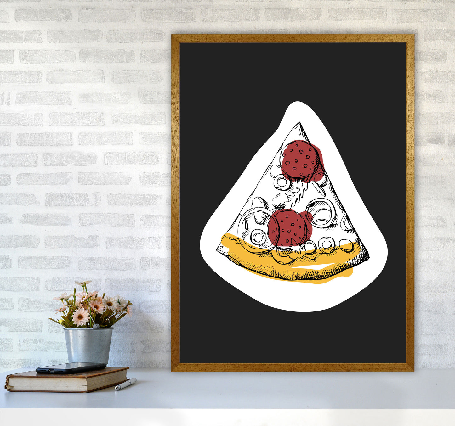 Kitchen Pop Pizza Off Black Art Print by Pixy Paper A1 Print Only