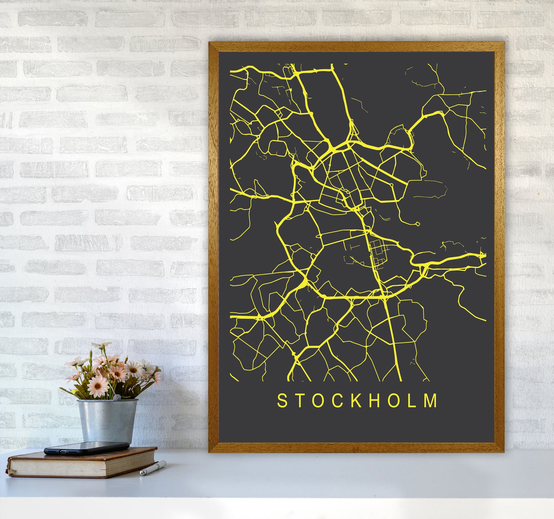 Stockholm Map Neon Art Print by Pixy Paper A1 Print Only