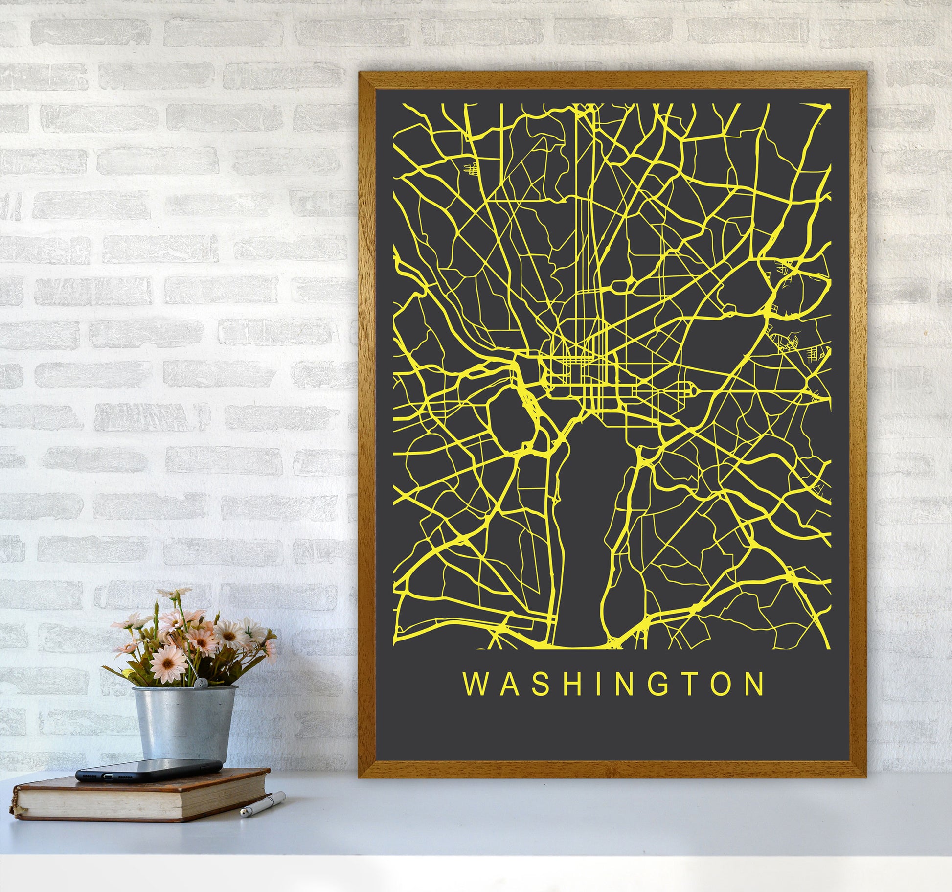 Washington Map Neon Art Print by Pixy Paper A1 Print Only