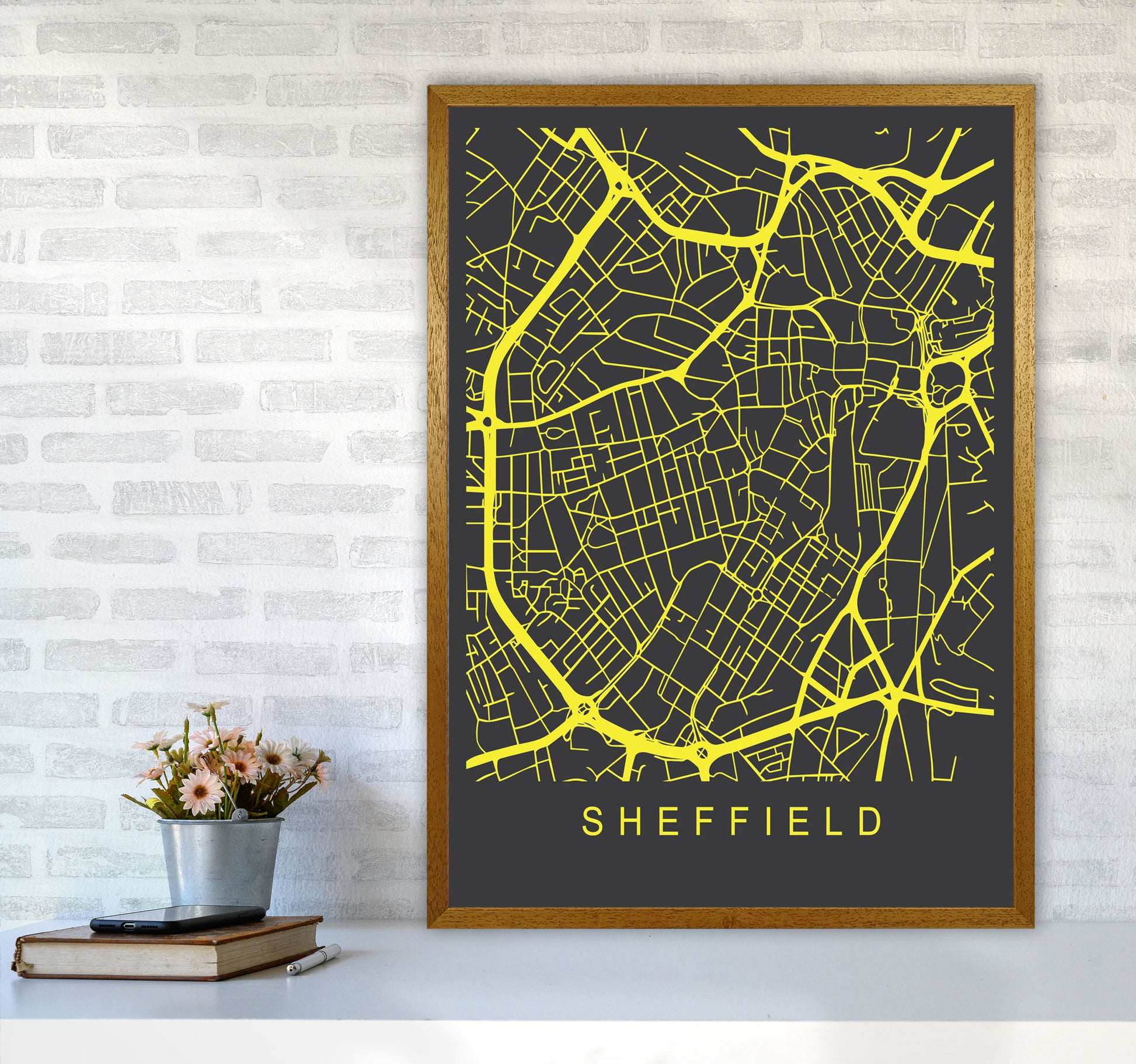 Sheffield Map Neon Art Print by Pixy Paper A1 Print Only