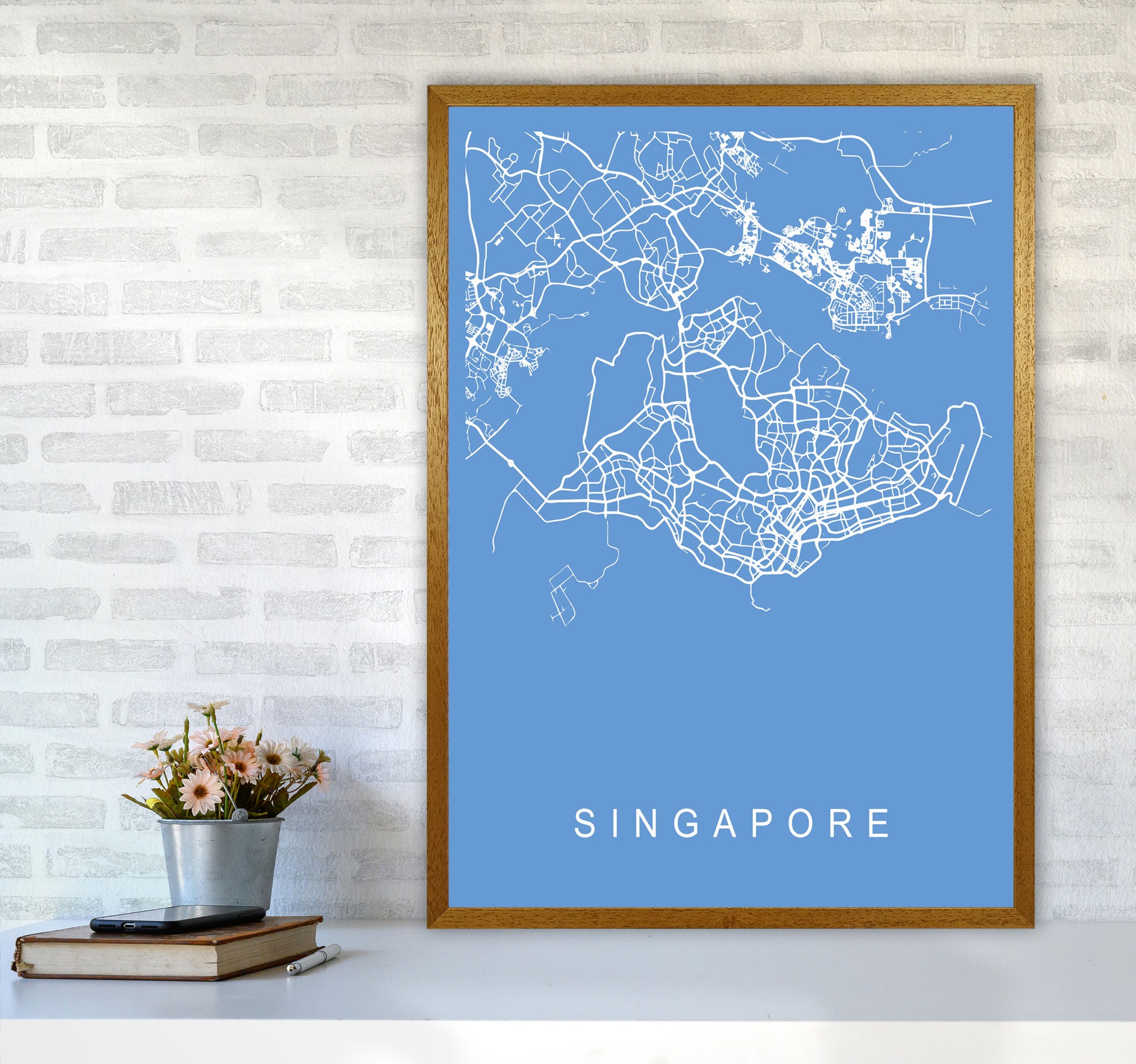 Singapore Map Blueprint Art Print by Pixy Paper A1 Print Only