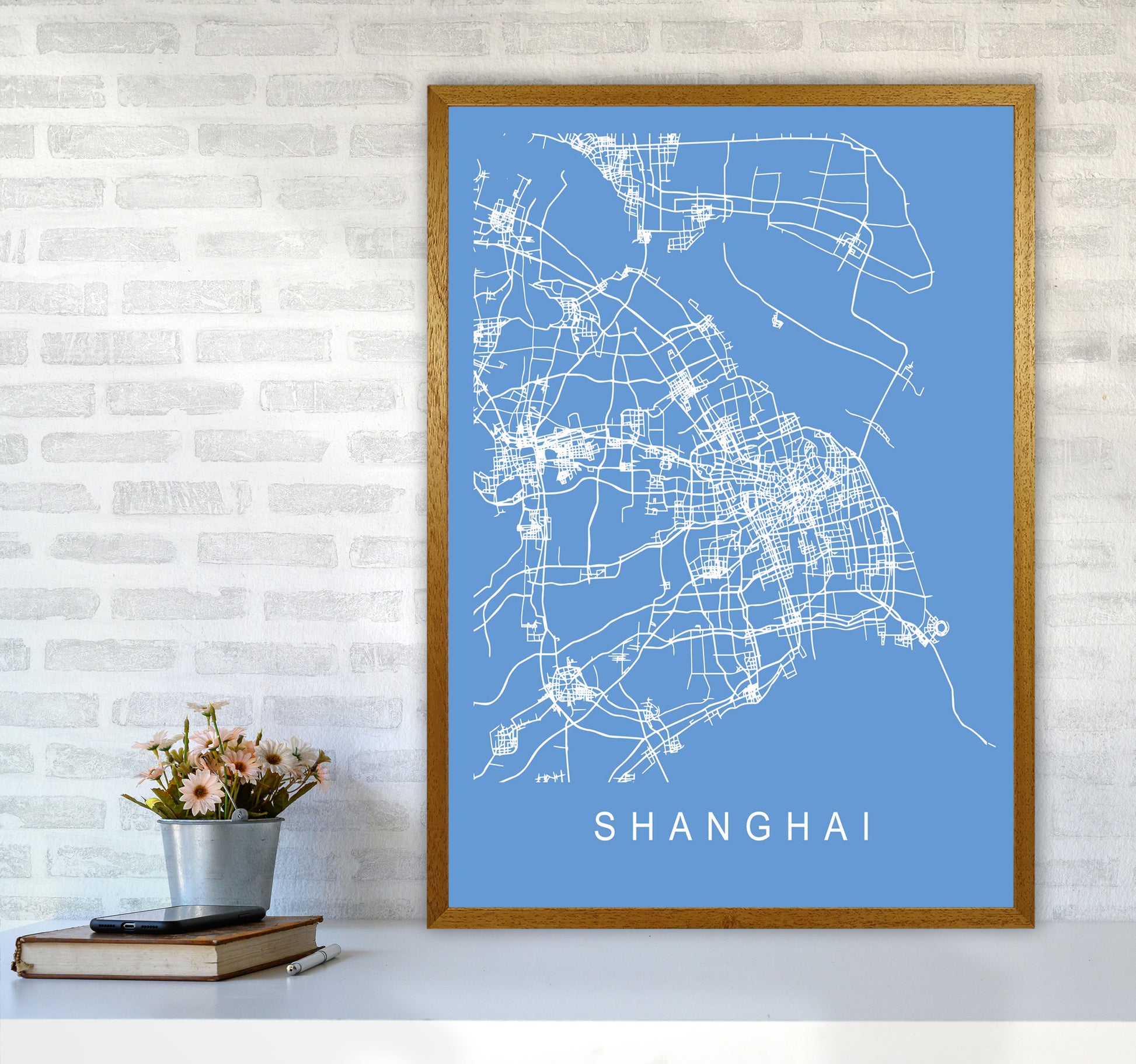 Shanghai Map Blueprint Art Print by Pixy Paper A1 Print Only