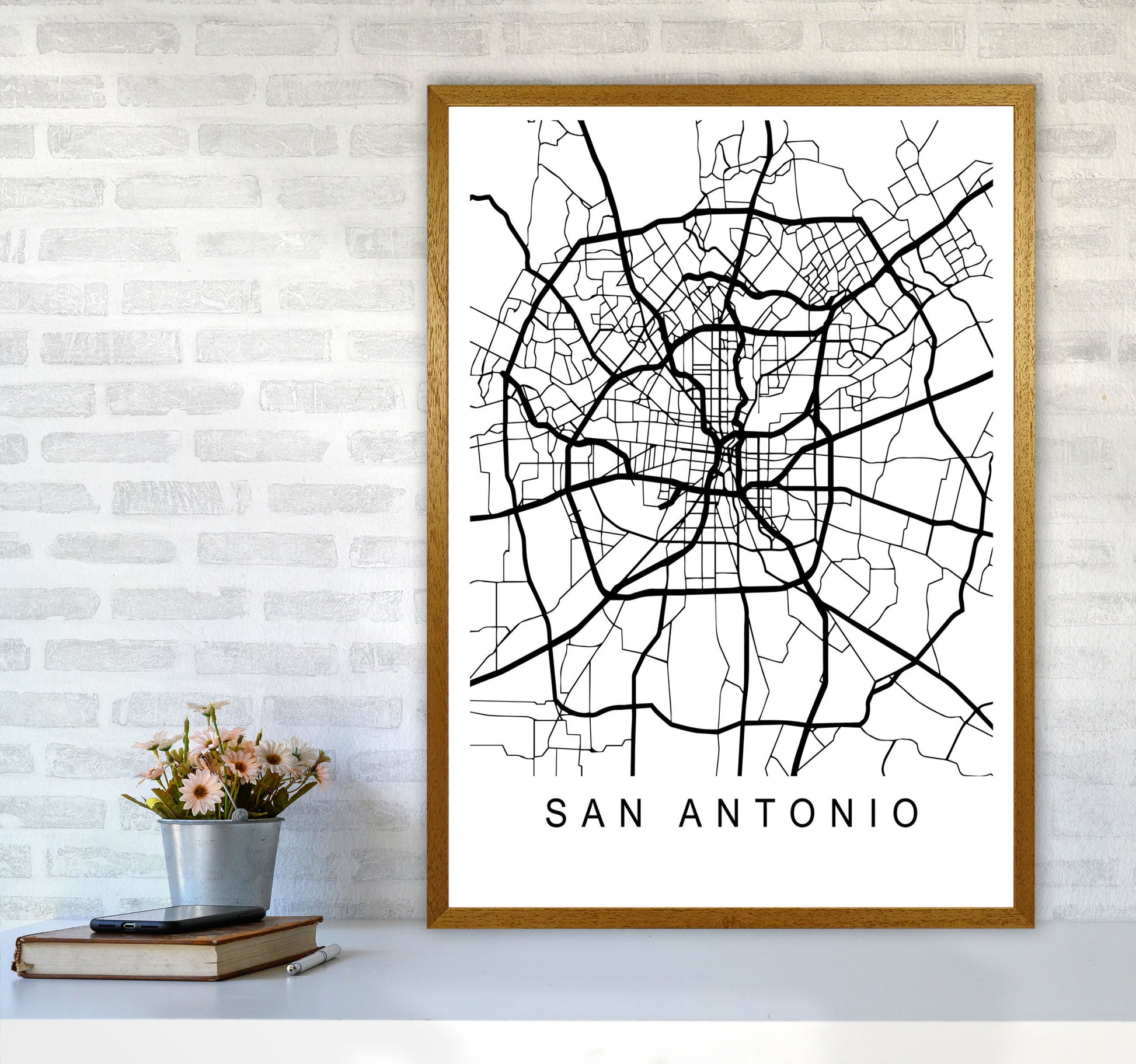 San Antonio Map Art Print by Pixy Paper A1 Print Only