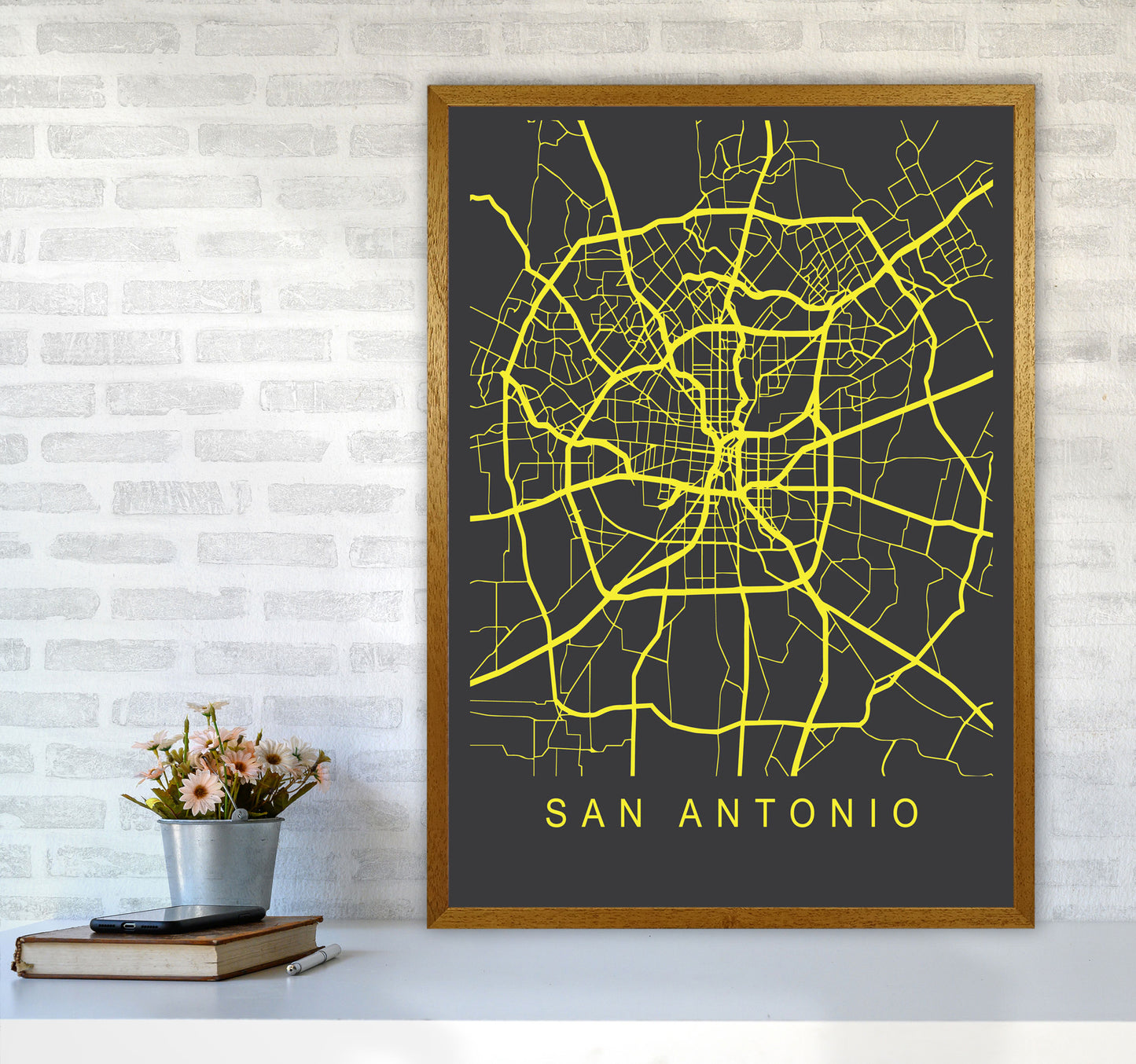 San Antonio Map Neon Art Print by Pixy Paper A1 Print Only