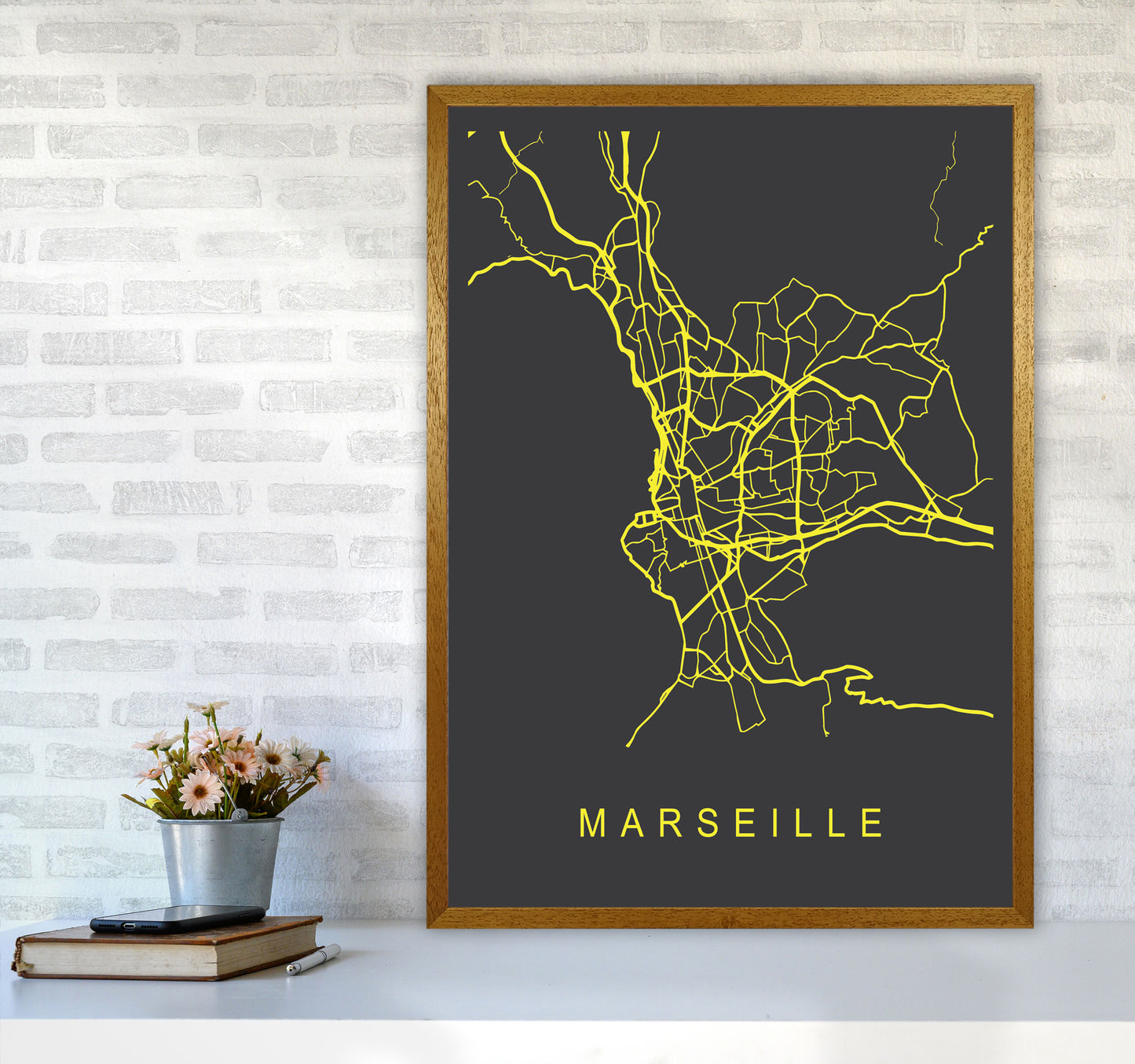 Marseille Map Neon Art Print by Pixy Paper A1 Print Only