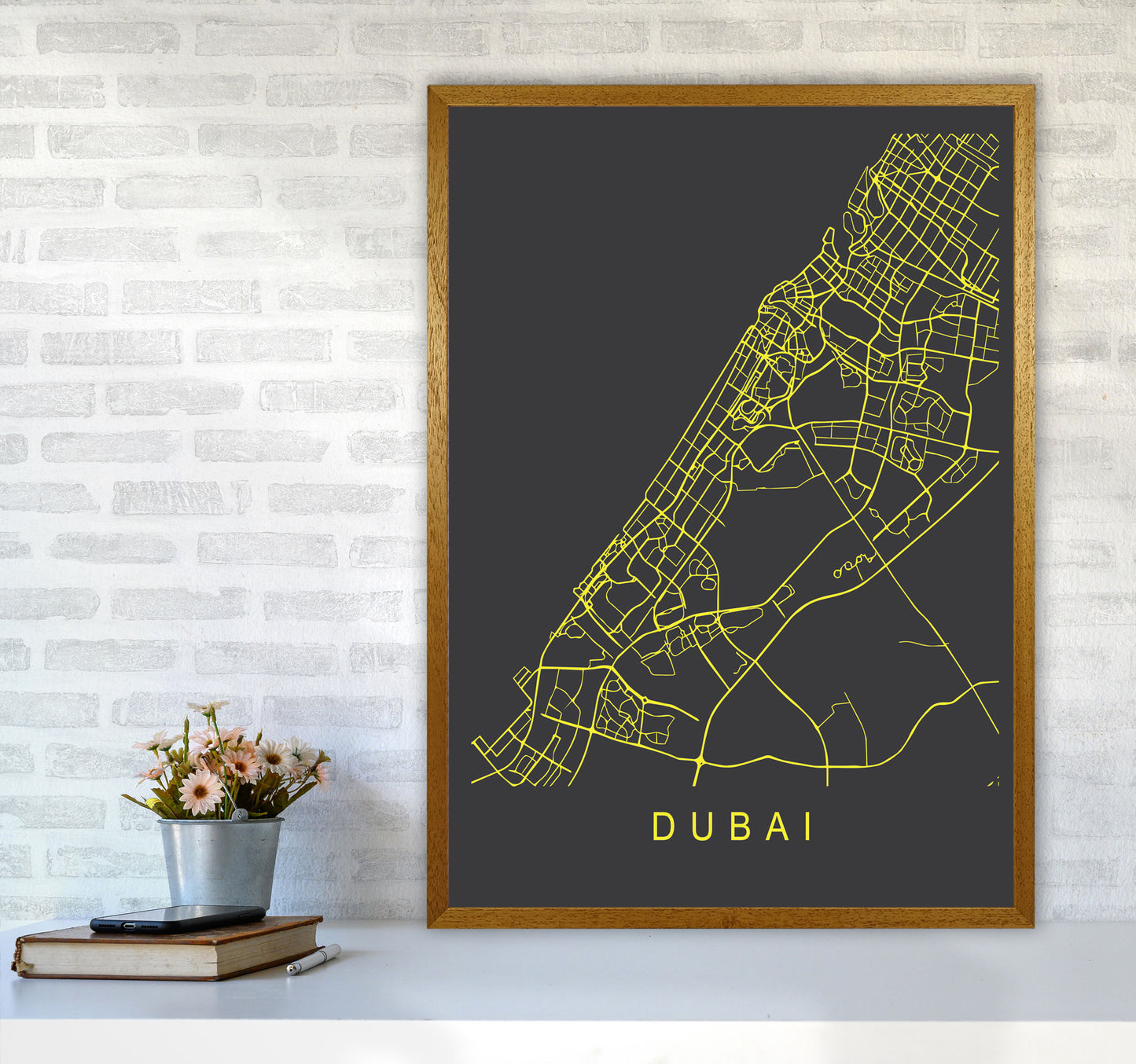 Dubai Map Neon Art Print by Pixy Paper A1 Print Only