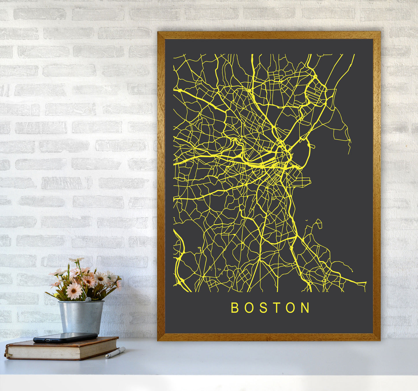 Boston Map Neon Art Print by Pixy Paper A1 Print Only