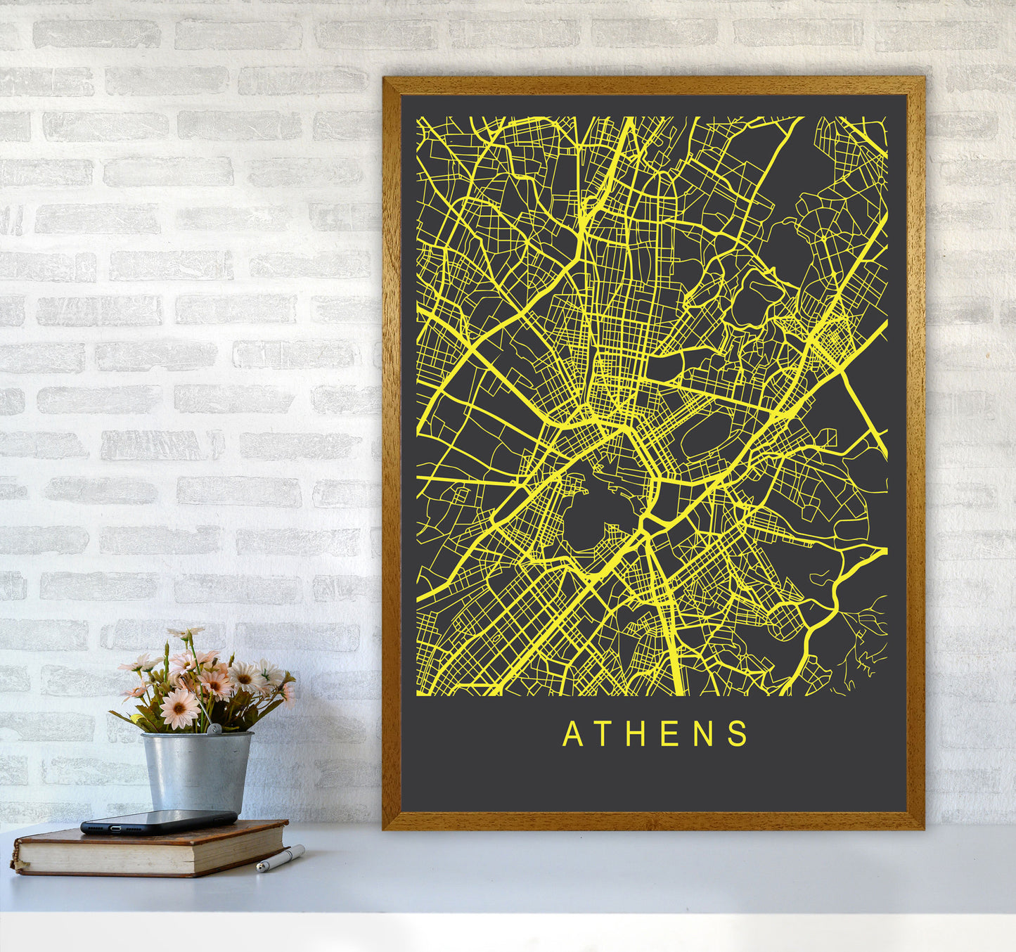 Athens Map Neon Art Print by Pixy Paper A1 Print Only