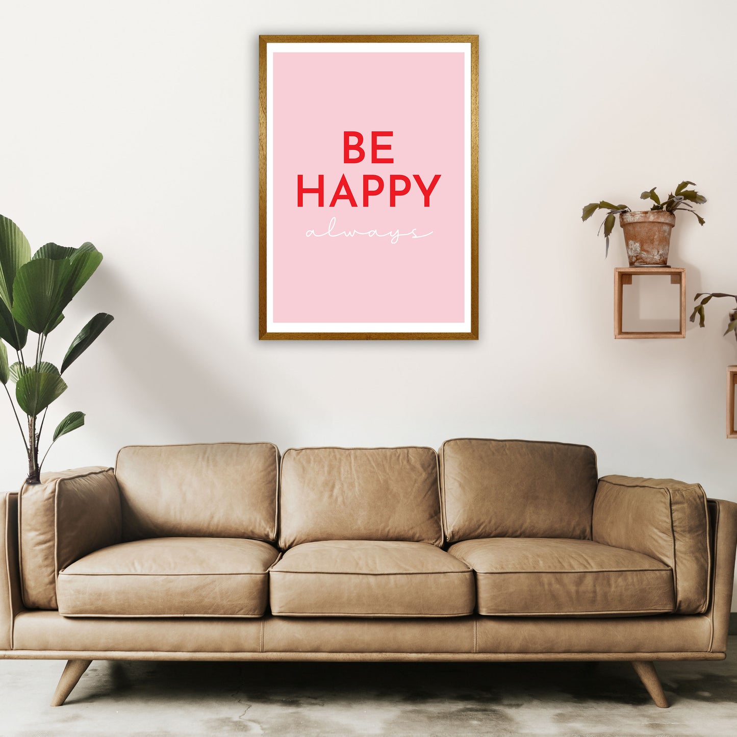 Be Happy Pink Art Print by Pixy Paper A1 Print Only