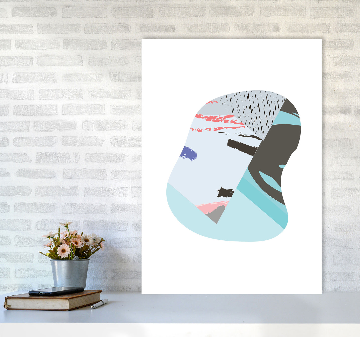 Teal Abstract Patterns Shape Modern Print A1 Black Frame