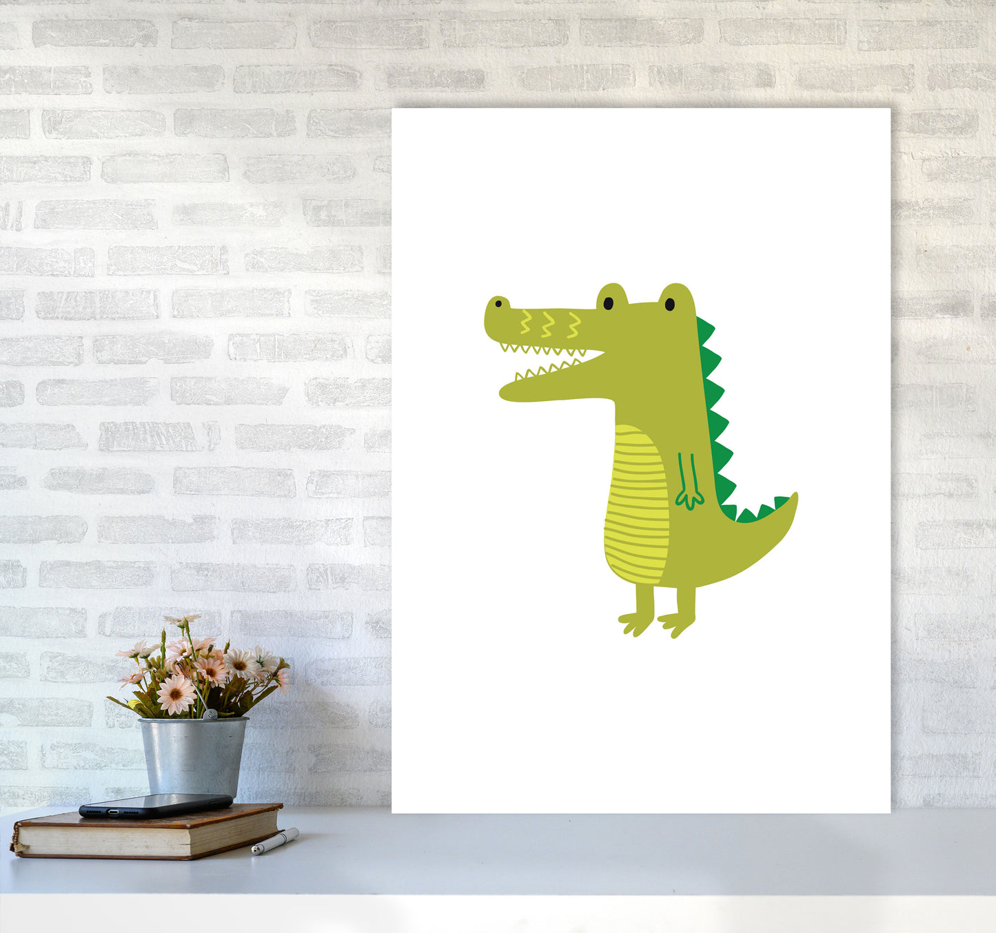 Children's Animals, Alligator Modern Print A1 Black Frame