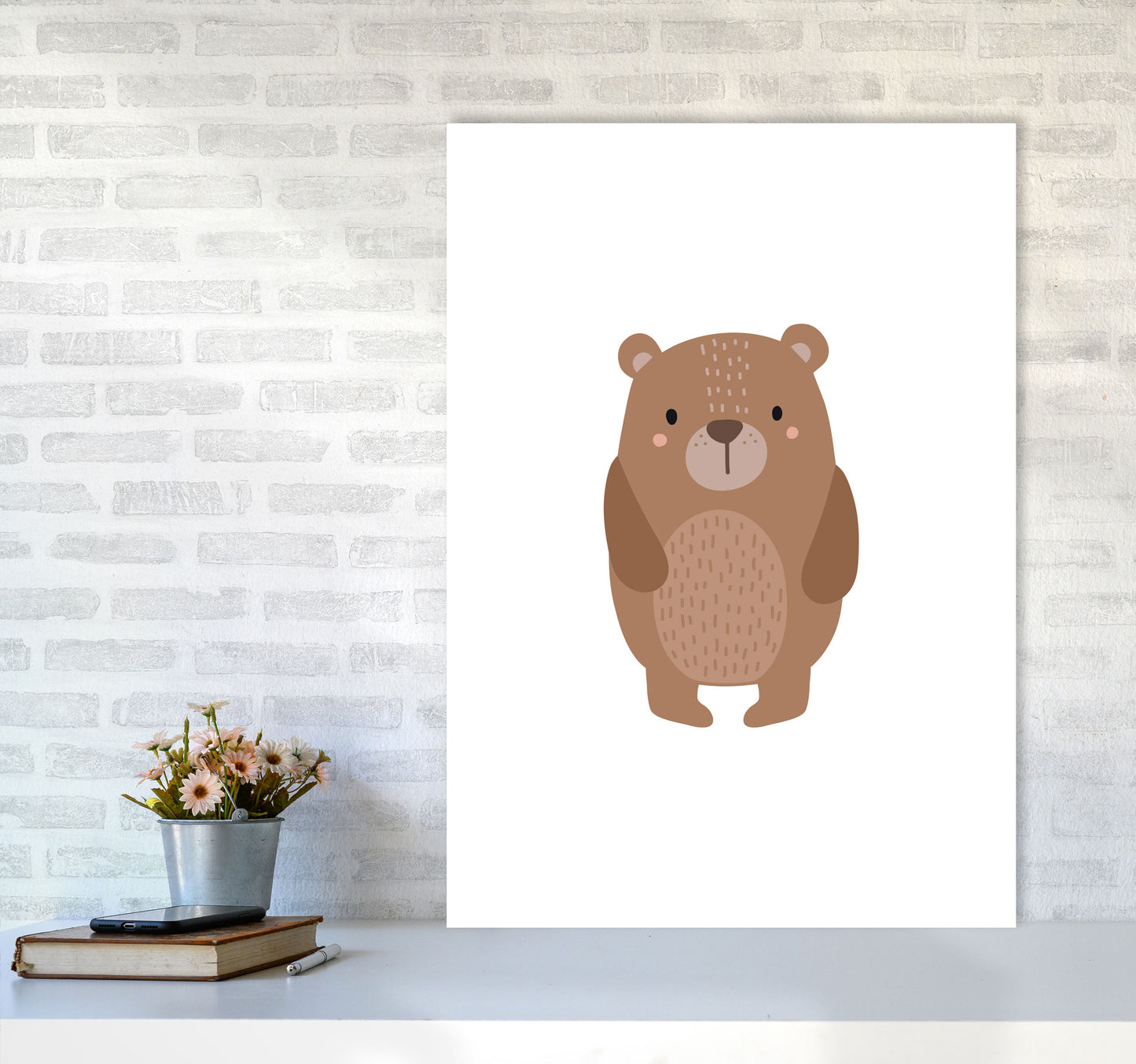 Children's Animals, Bear Modern Print A1 Black Frame