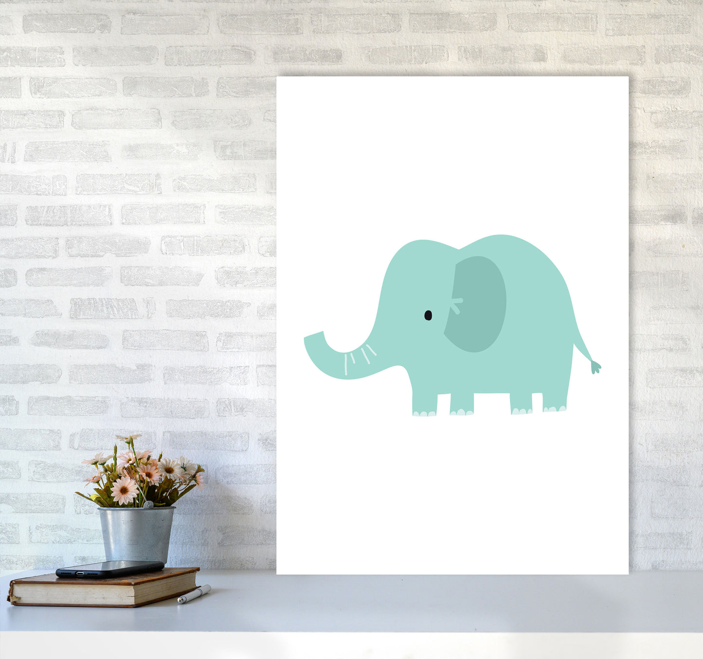 Children's Animals, Elephant Modern Print A1 Black Frame