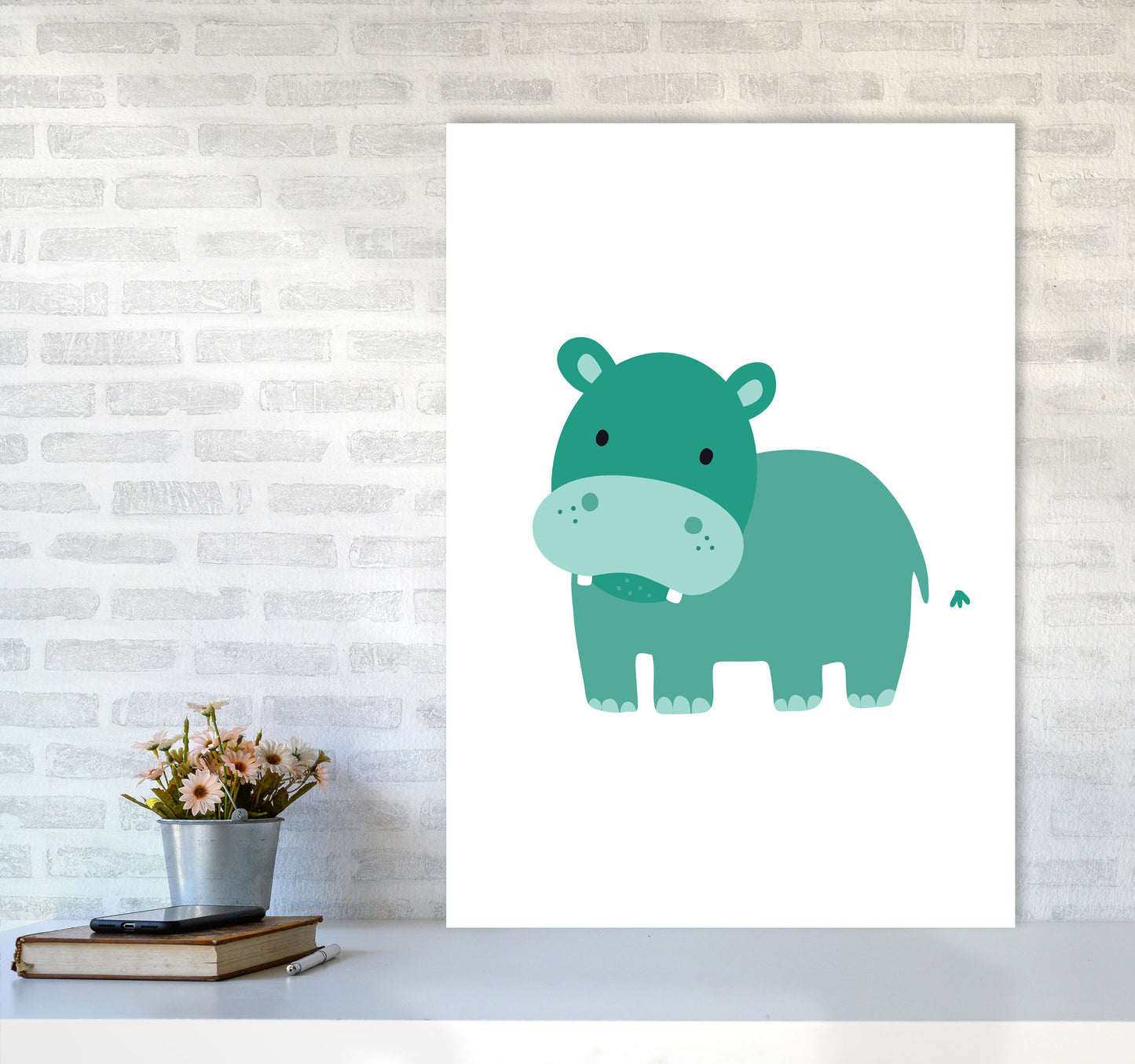 Children's Animals, Hippo Modern Print A1 Black Frame