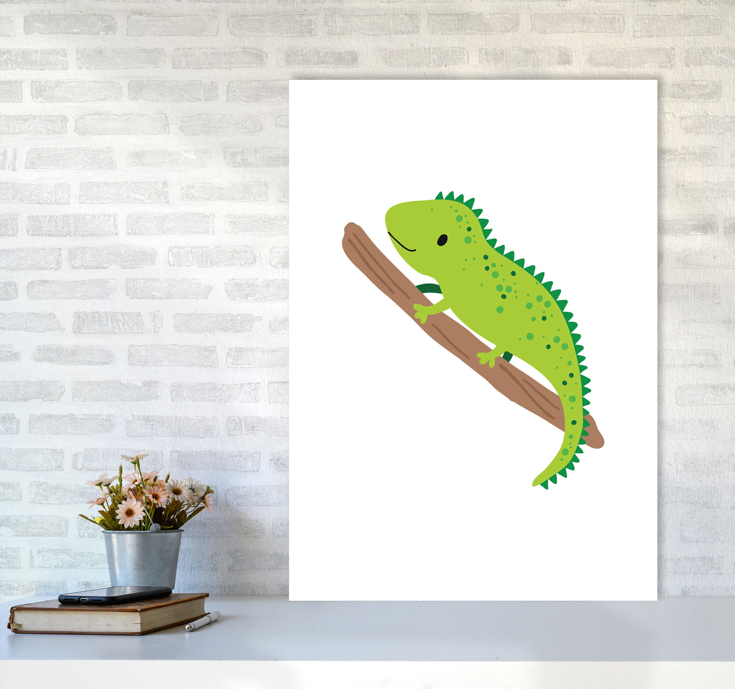 Children's Animals, Iguana Modern Print A1 Black Frame