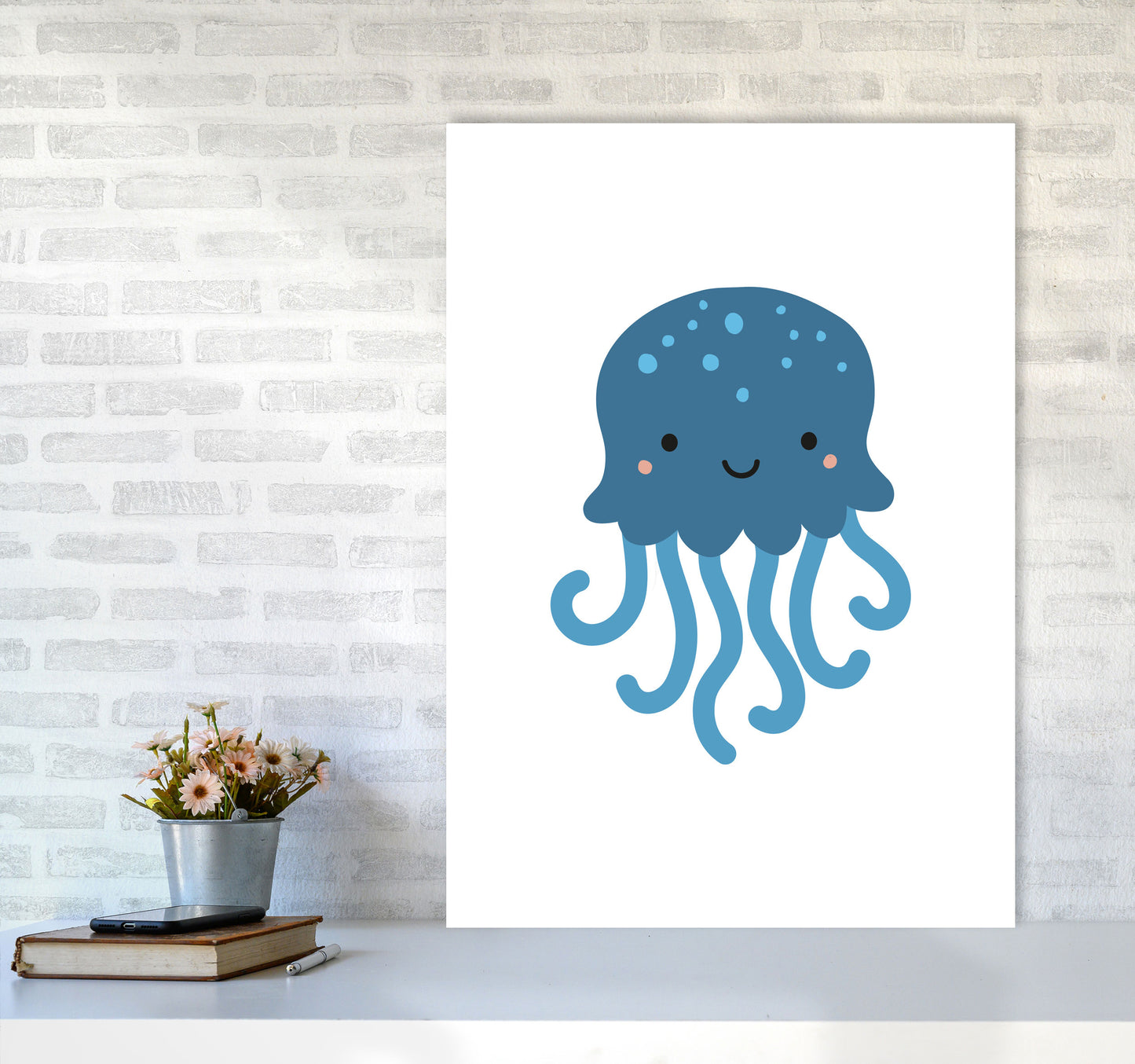 Children's Animals, Jellyfish Modern Print A1 Black Frame