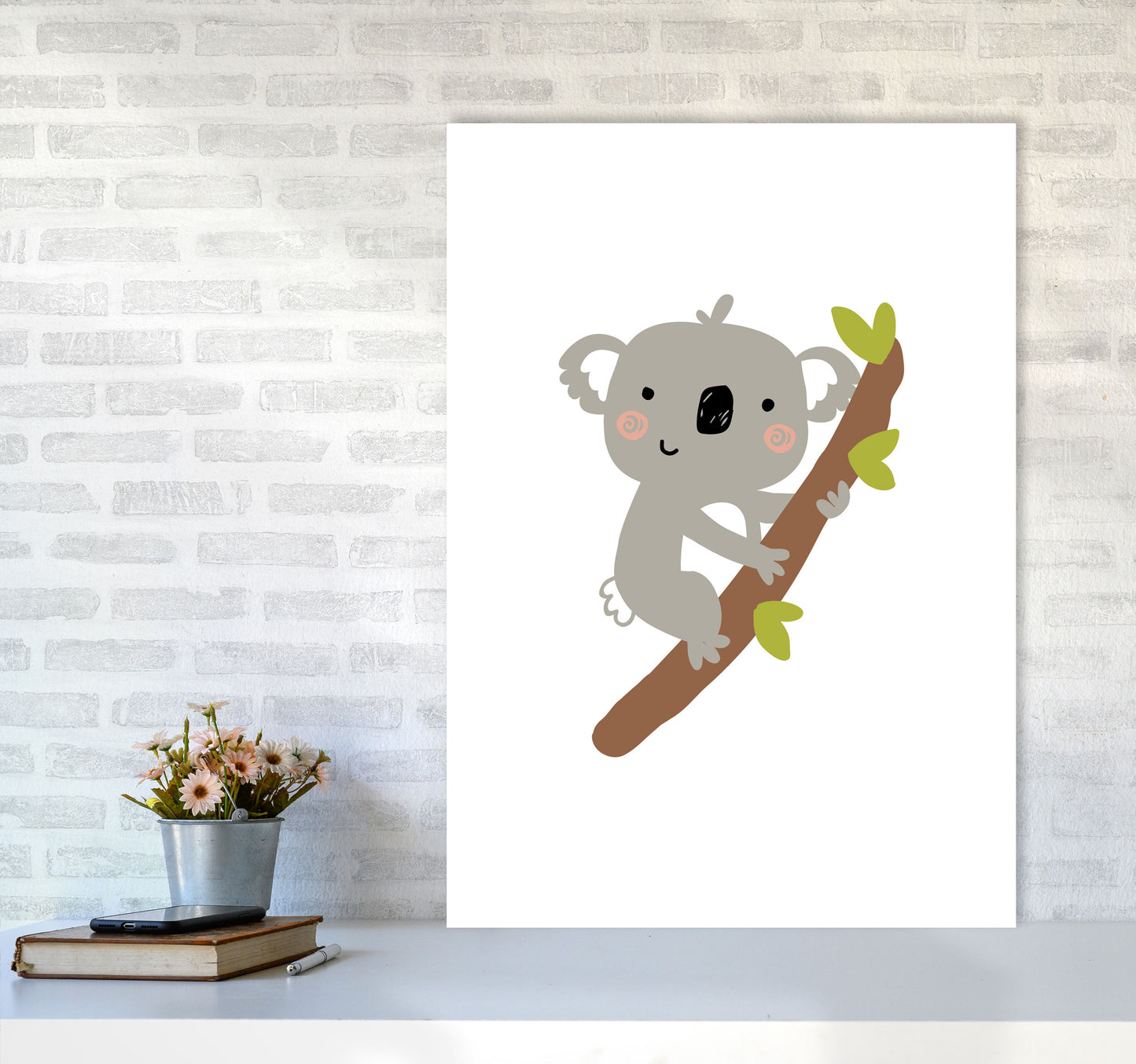 Children's Animals, Koala Modern Print A1 Black Frame