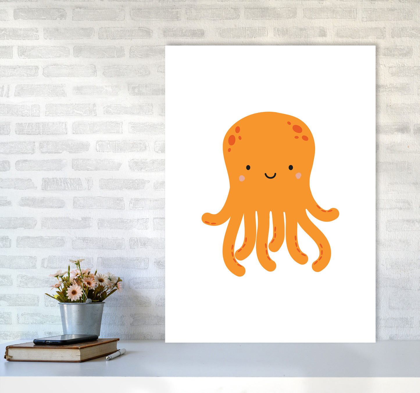Children's Animals, Octopus Modern Print A1 Black Frame