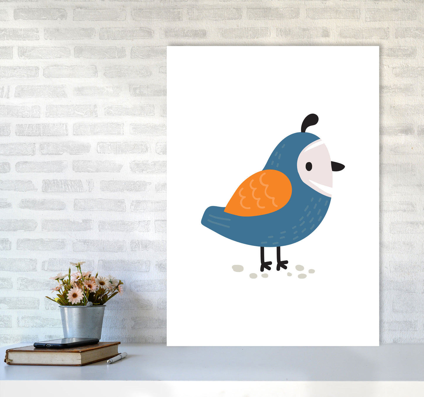 Children's Animals, Quail Modern Print A1 Black Frame