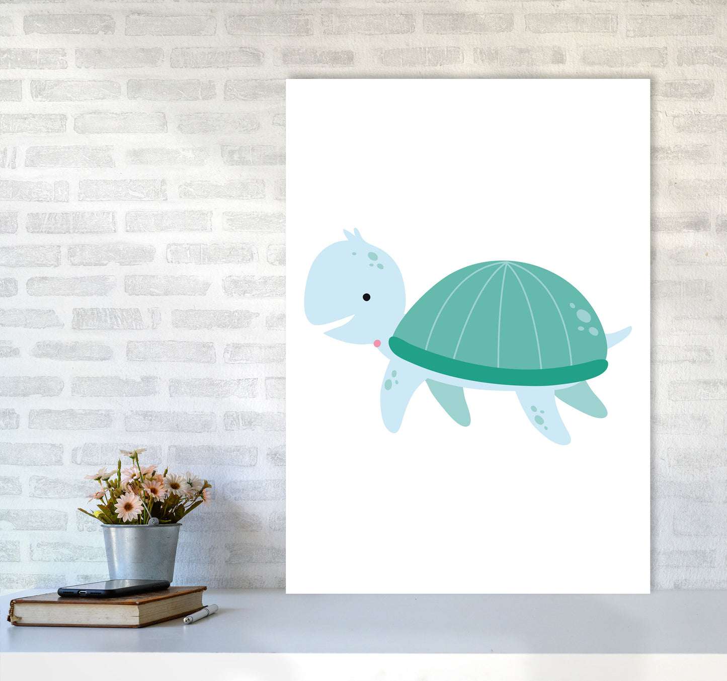 Children's Animals, Turtle Modern Print A1 Black Frame
