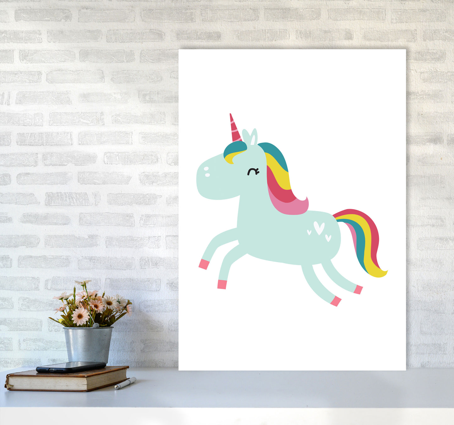 Children's Animals, Unicorn Modern Print A1 Black Frame