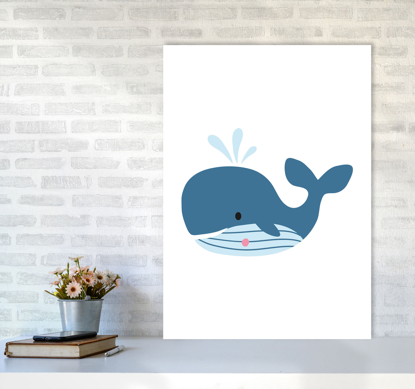 Children's Animals, Whale Modern Print A1 Black Frame