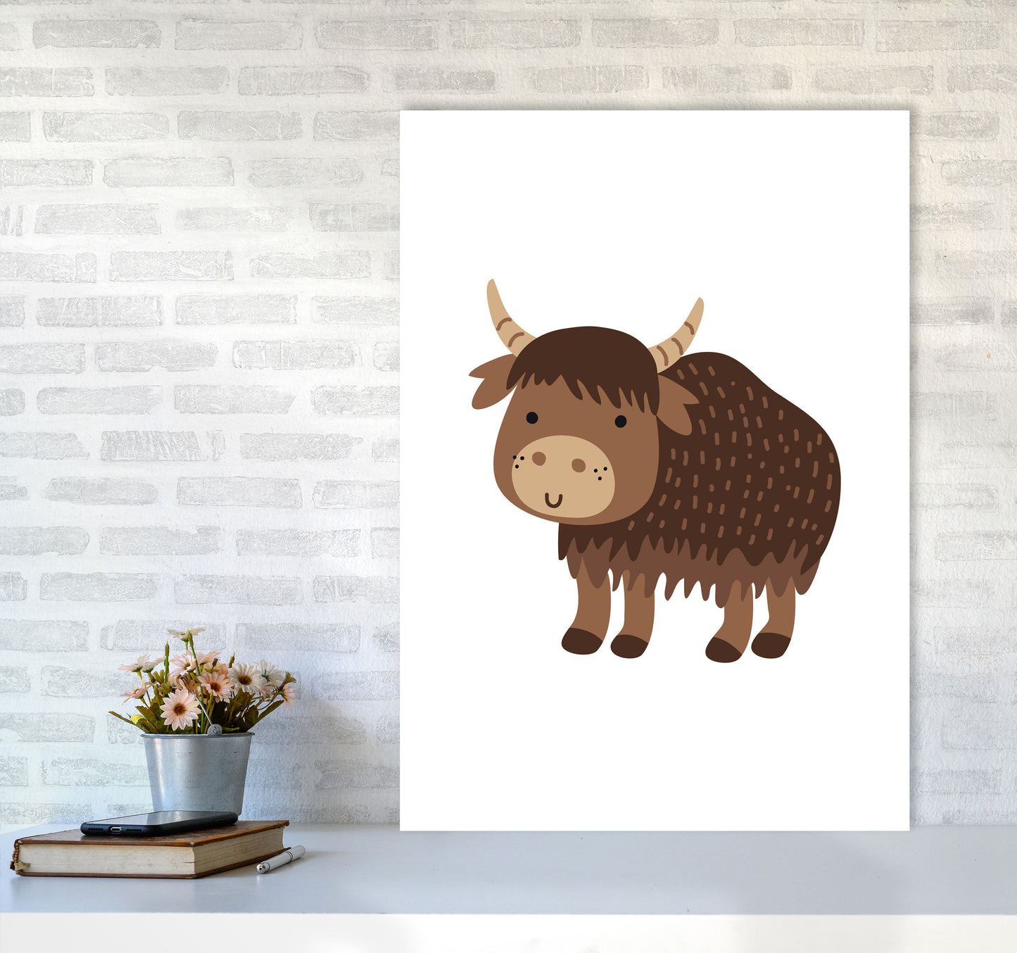 Children's Animals, Yak Modern Print A1 Black Frame