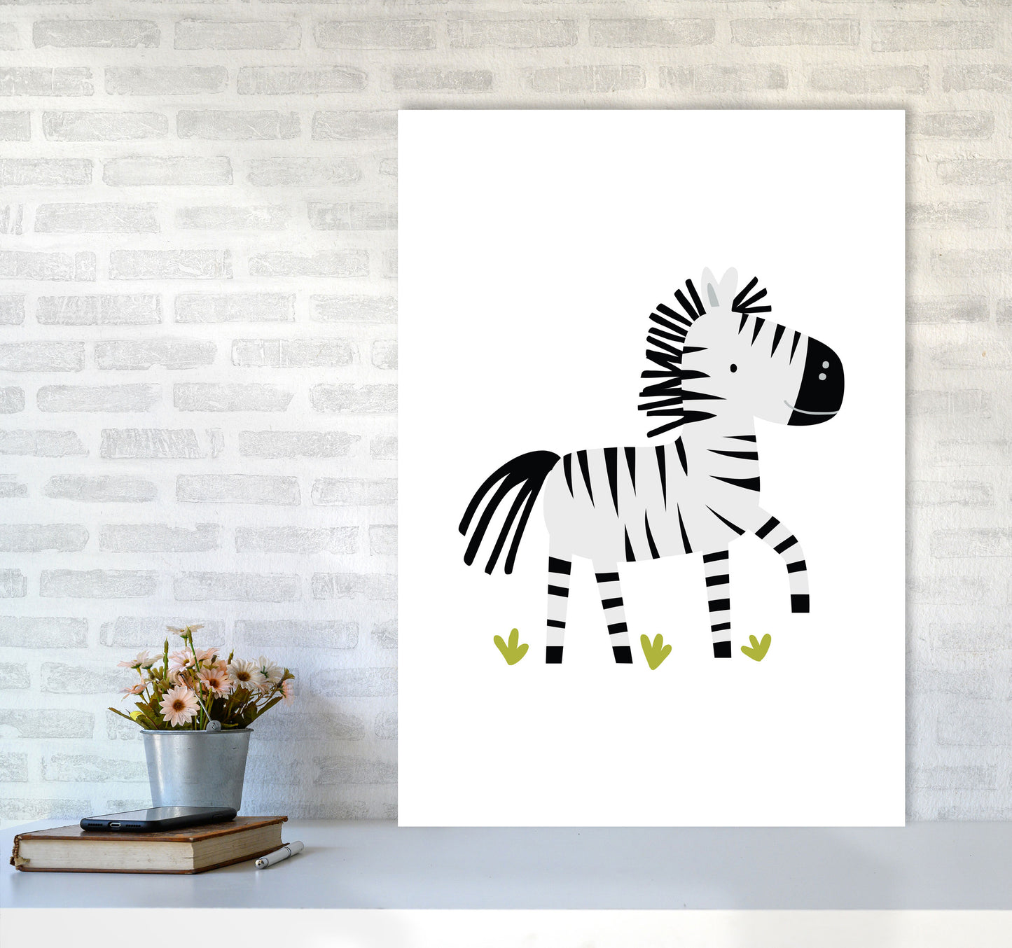 Children's Animals, Zebra Modern Print A1 Black Frame