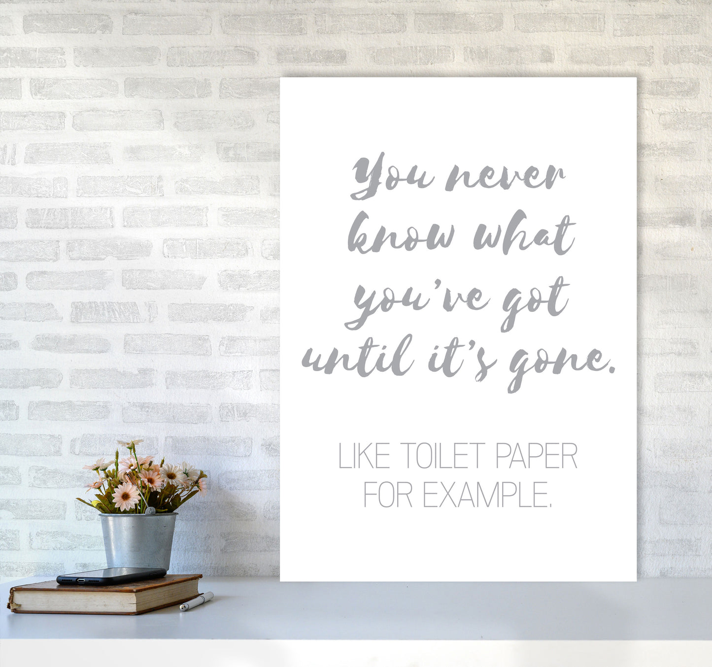 Toilet Roll Grey, Bathroom Modern Print, Framed Bathroom Wall Art A1 Black Frame