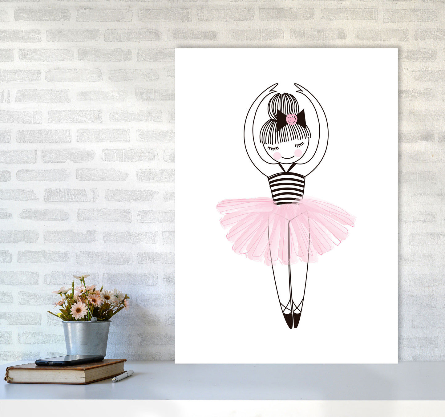 Girl's Ballerina Drawing Multi Set Illustration Wall Art Poster Print A1 Black Frame