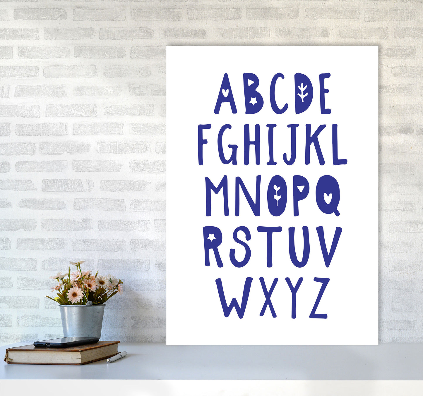 Navy Alphabet Framed Typography Wall Art Print A1 Black Frame