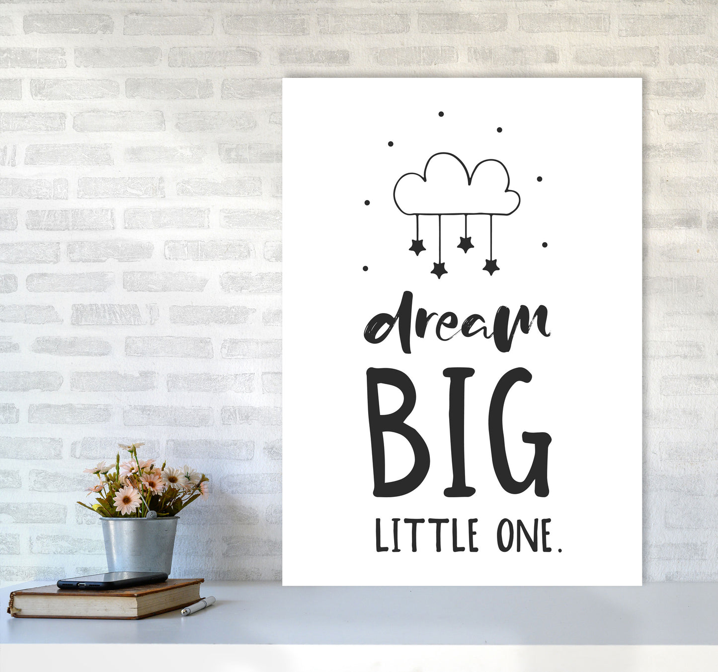 Dream Big Little One Black Framed Nursey Wall Art Print A1 Black Frame