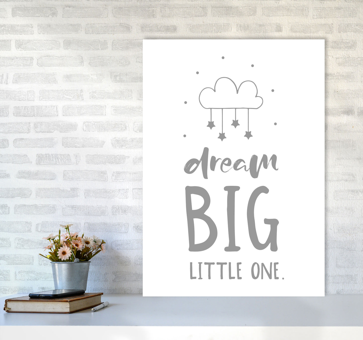 Dream Big Little One Grey Framed Nursey Wall Art Print A1 Black Frame