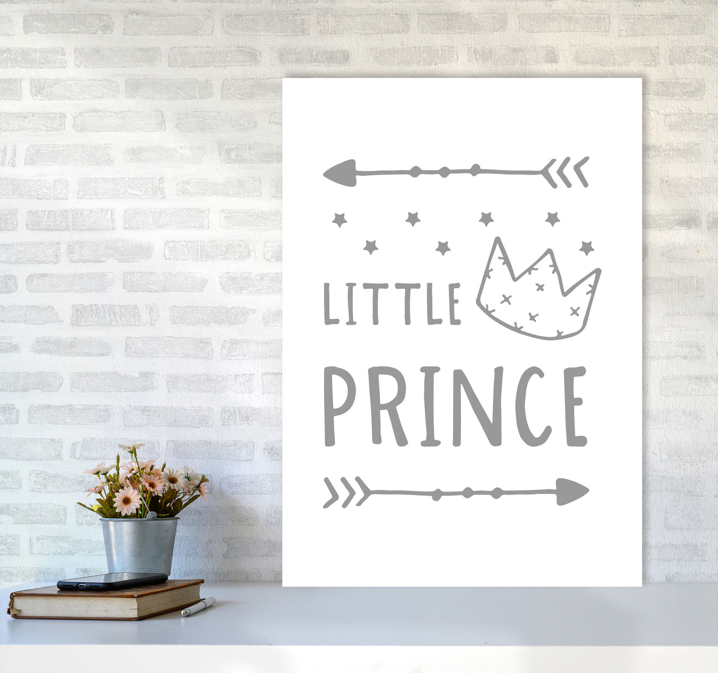 Little Prince Grey Framed Nursey Wall Art Print A1 Black Frame