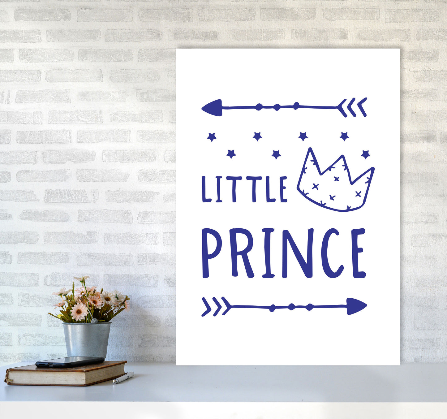 Little Prince Navy Framed Nursey Wall Art Print A1 Black Frame