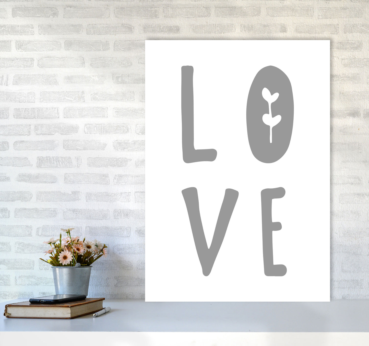 Love Grey Framed Typography Wall Art Print A1 Black Frame
