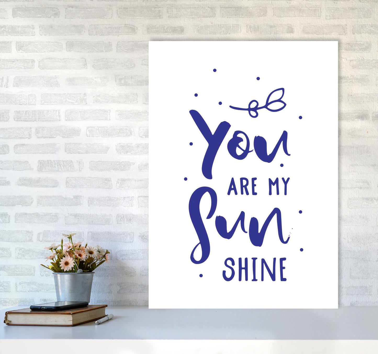 You Are My Sunshine Navy Modern Print A1 Black Frame