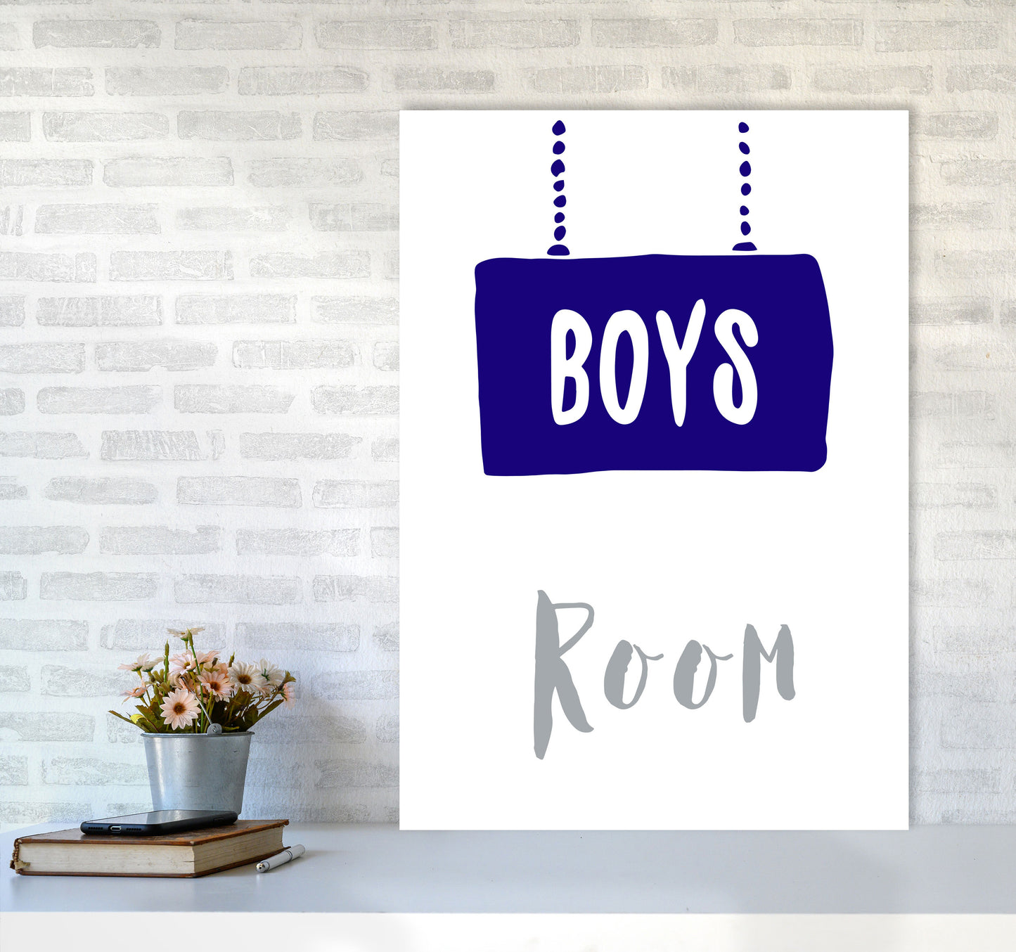 Boys Room Navy Framed Nursey Wall Art Print A1 Black Frame