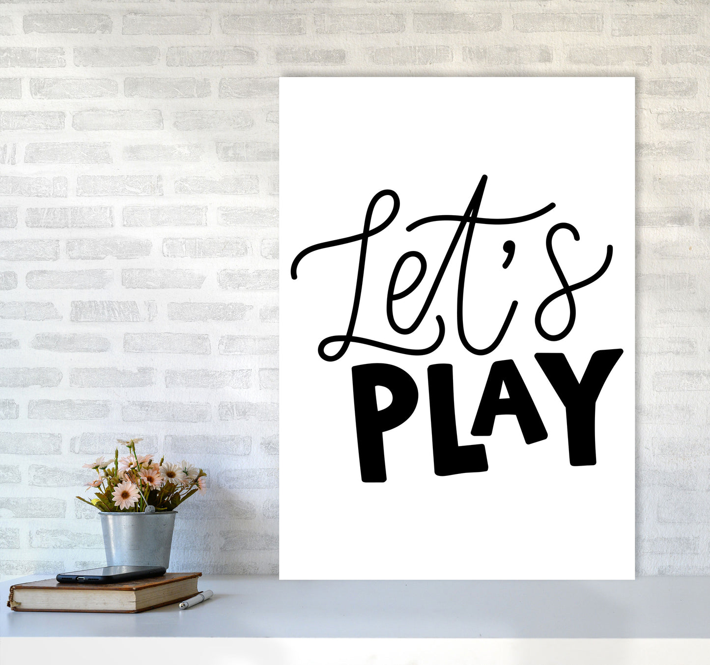 Let's Play Black Framed Typography Wall Art Print A1 Black Frame