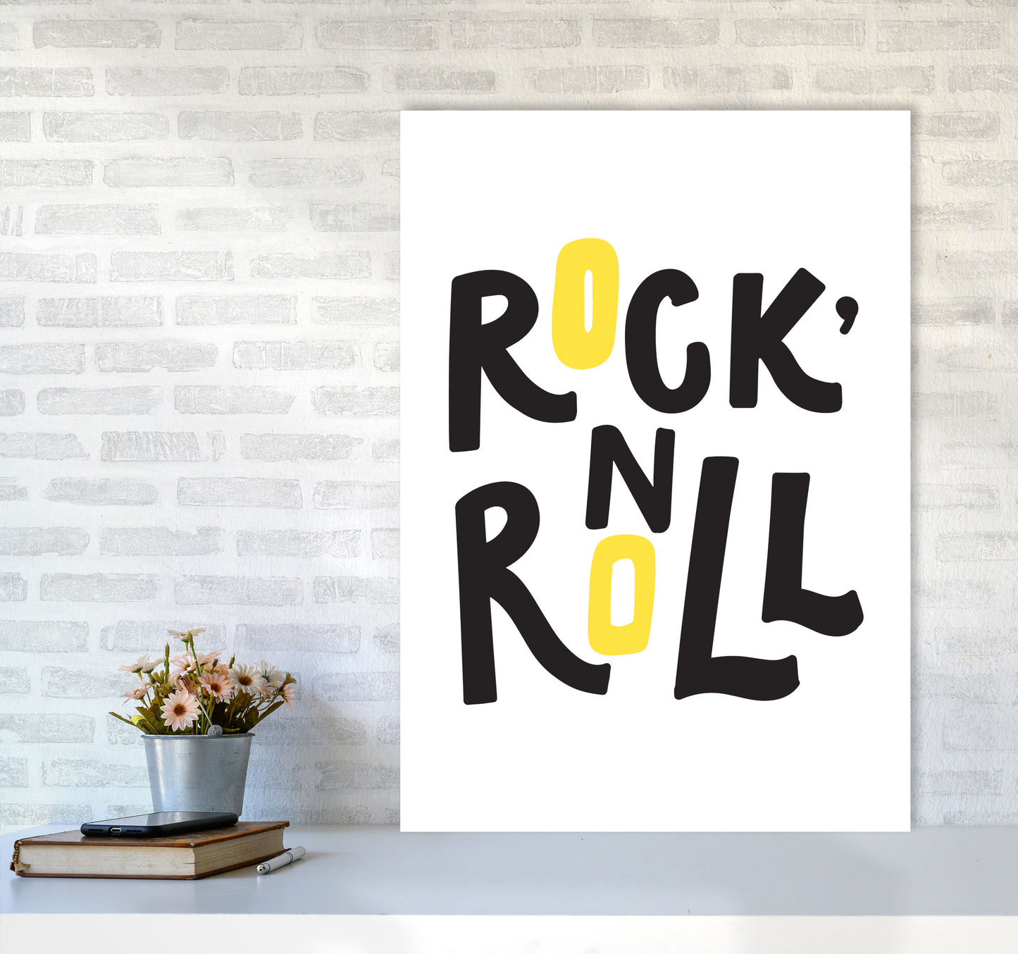 Rock 'N Roll Black And Yellow Modern Print A1 Black Frame