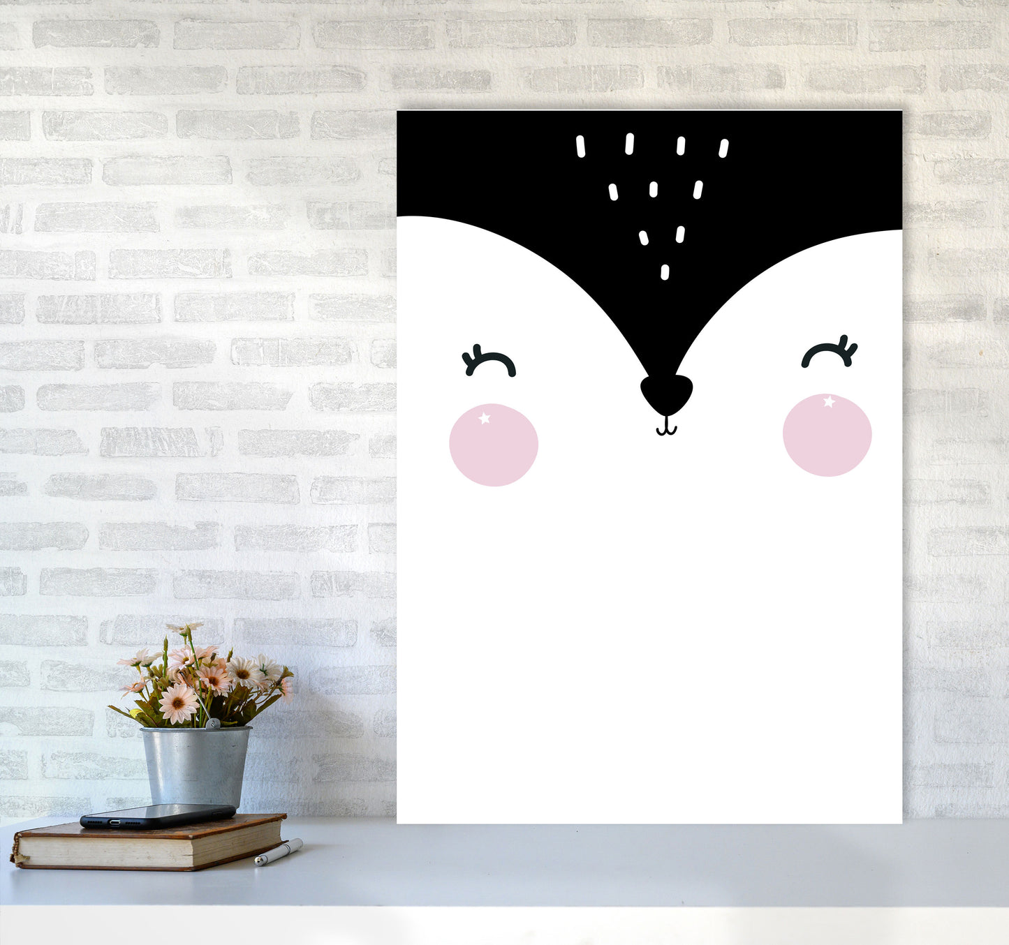 Penguin Face Scandi Modern Print A1 Black Frame